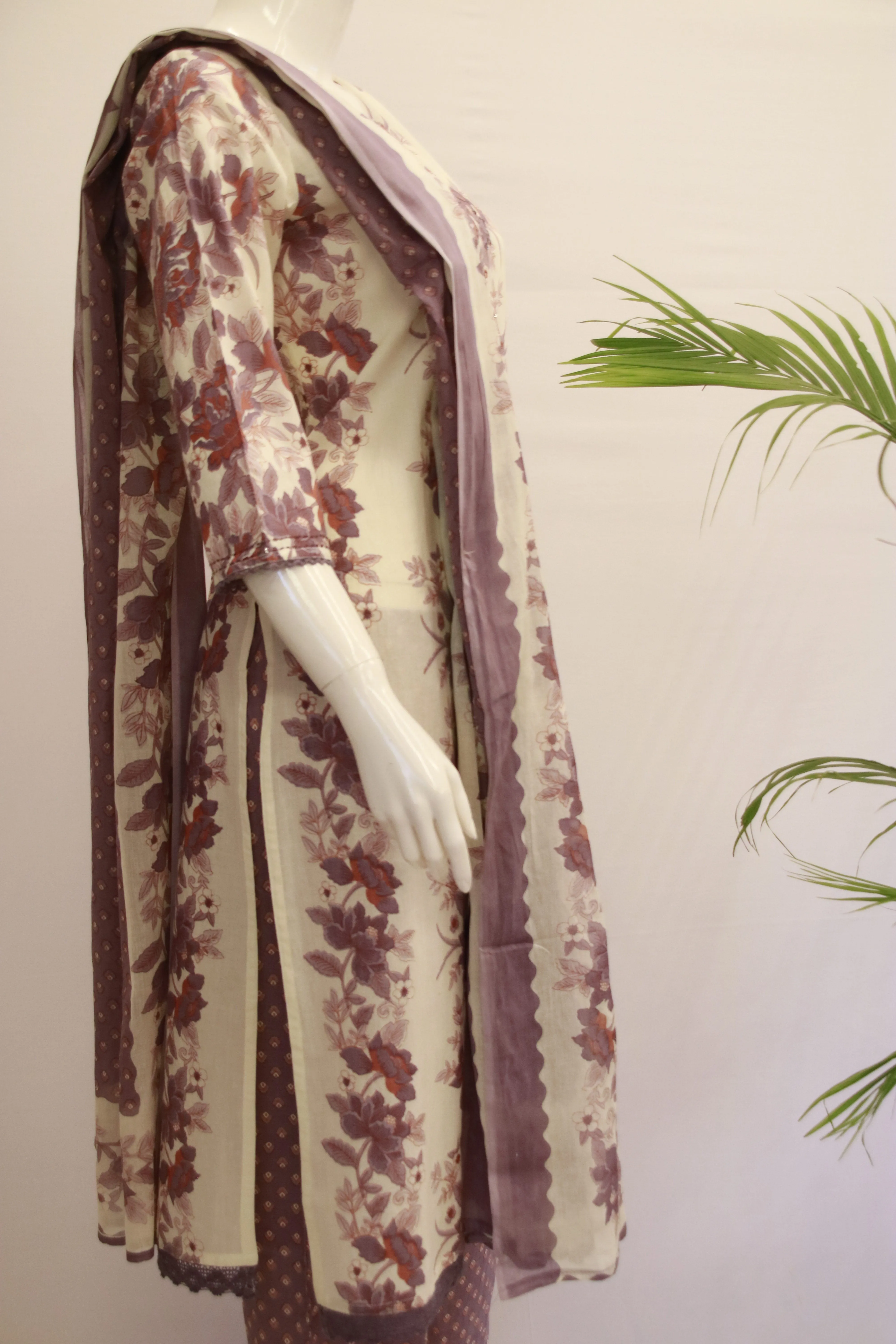 Cotton Cream Dupatta Set