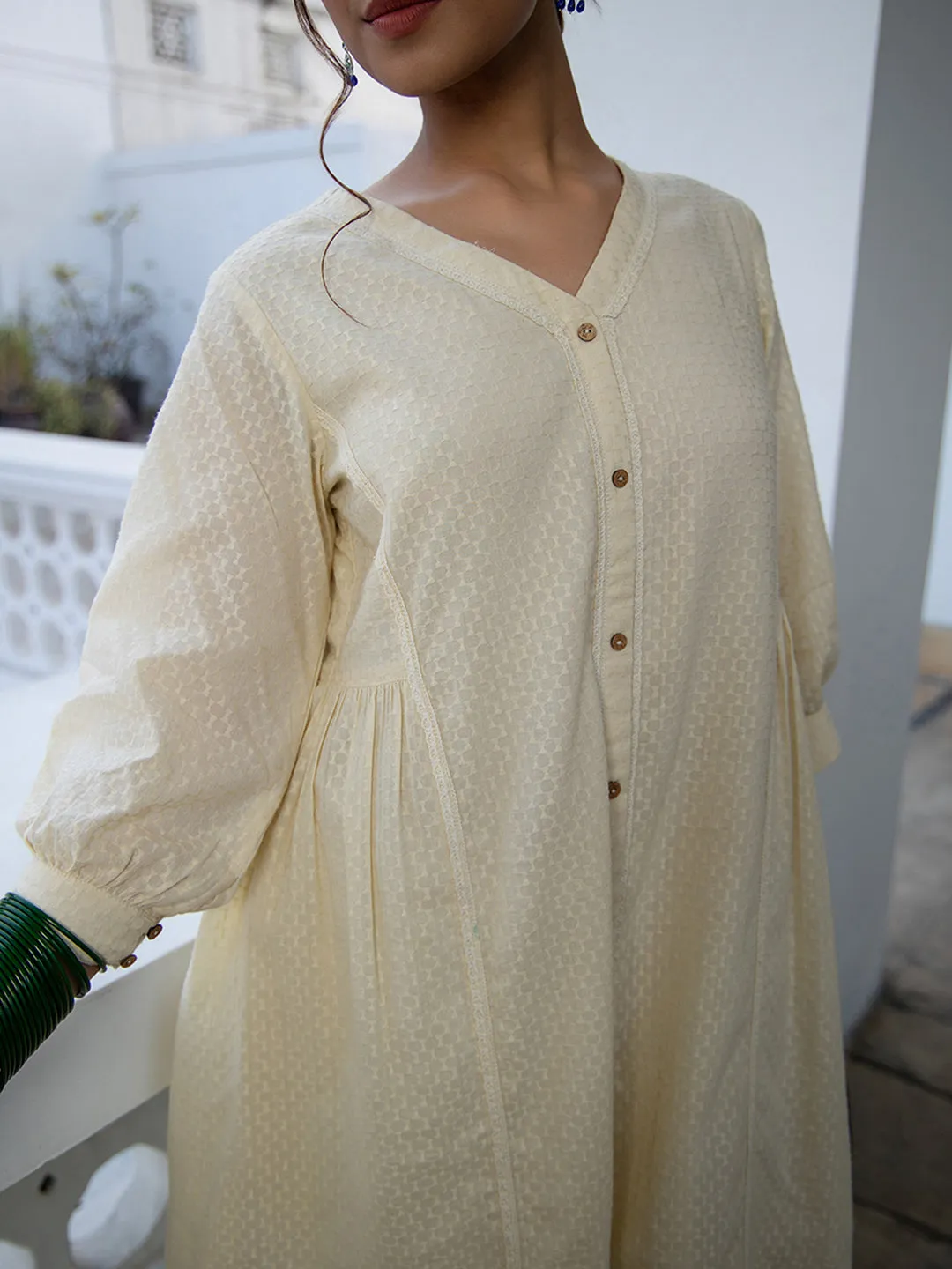 Cream Dobby Cotton A-Line Tunic & Bottom