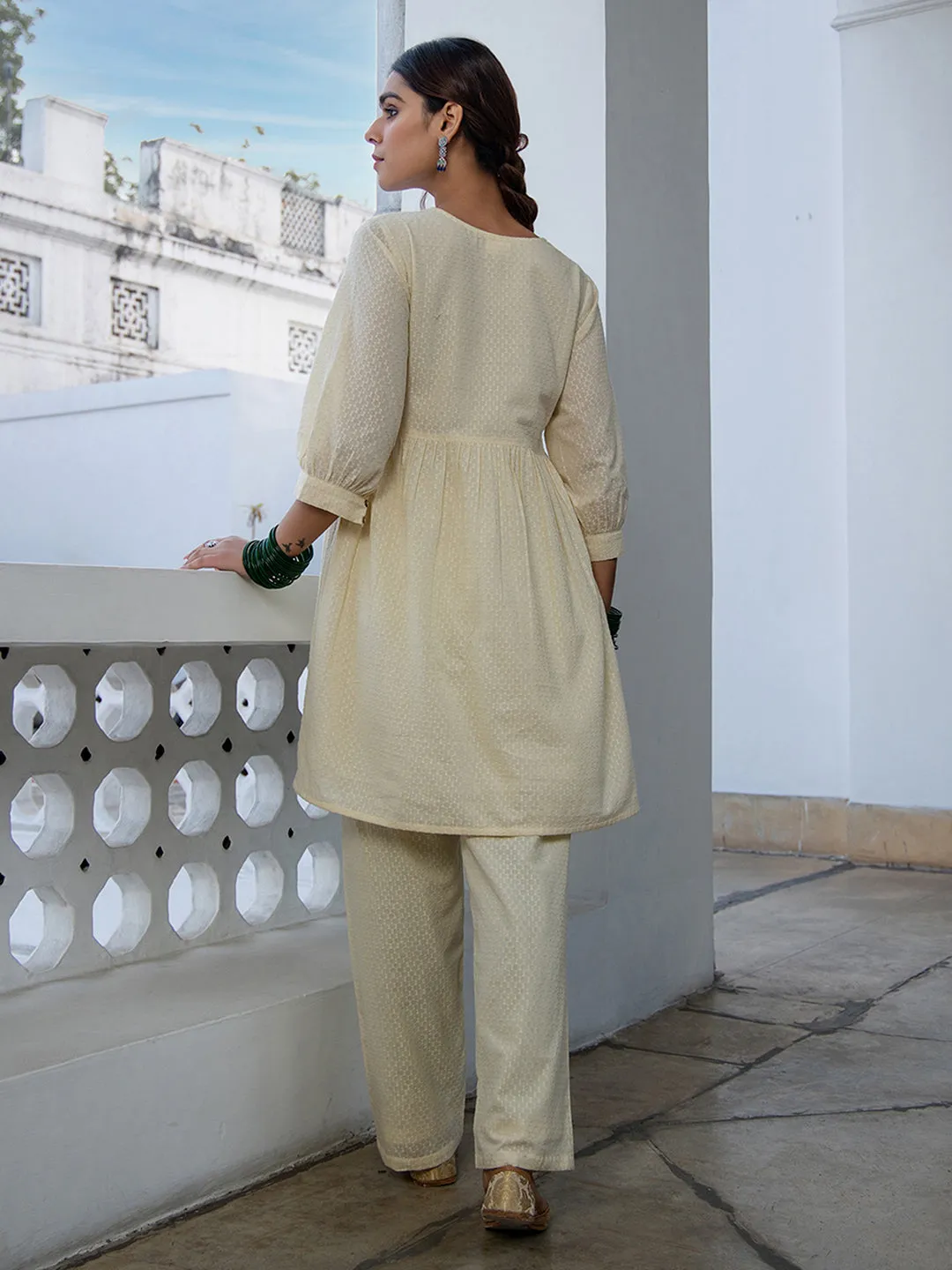 Cream Dobby Cotton A-Line Tunic & Bottom