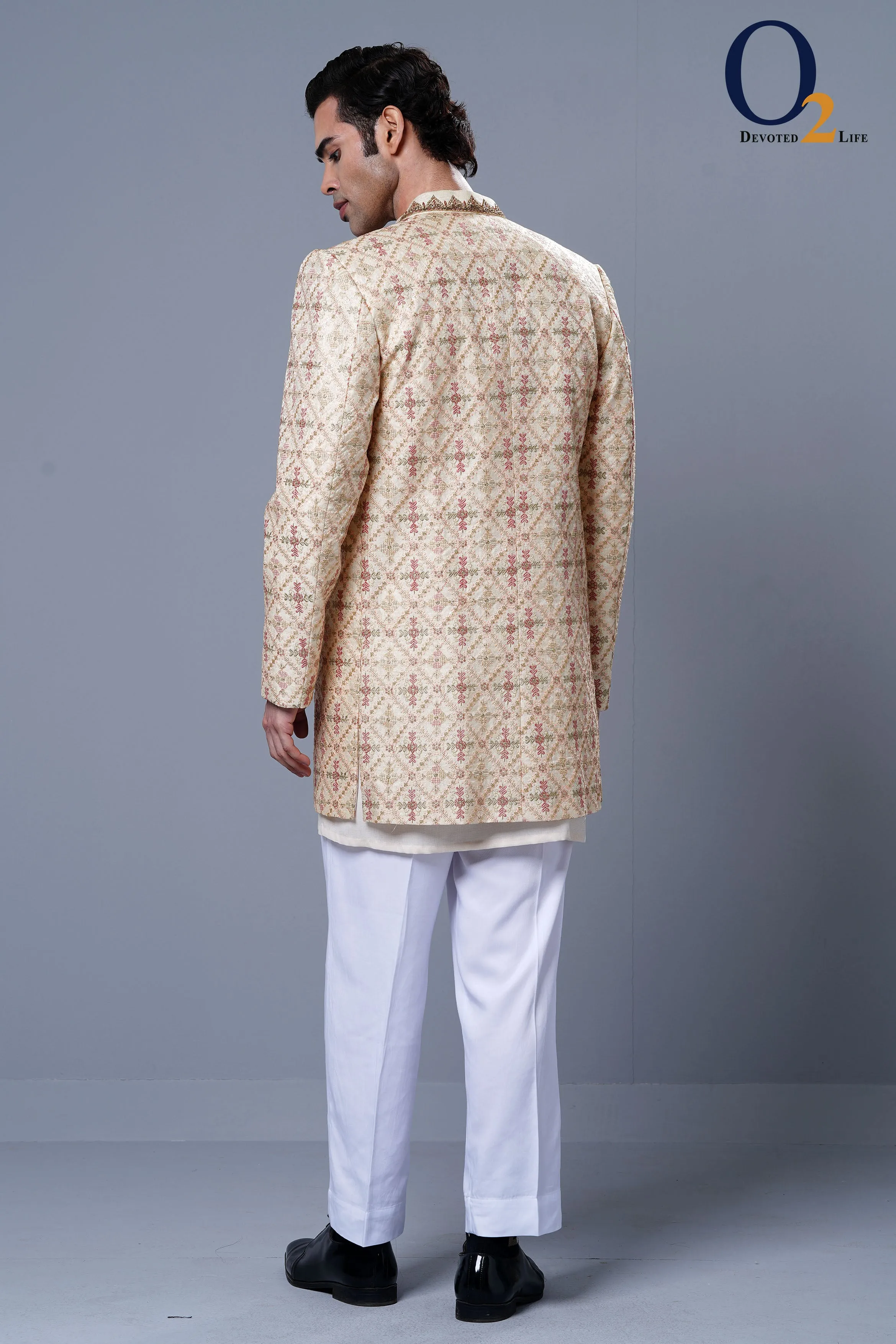 Cream Wedding Wear Karchupi hanwork Shrug