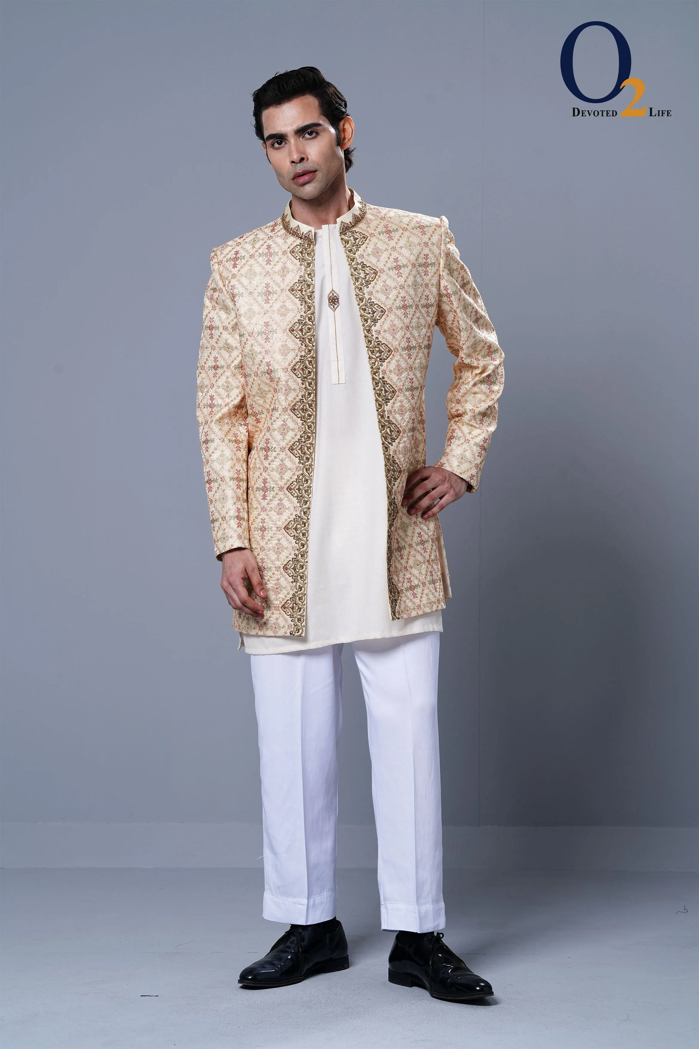 Cream Wedding Wear Karchupi hanwork Shrug