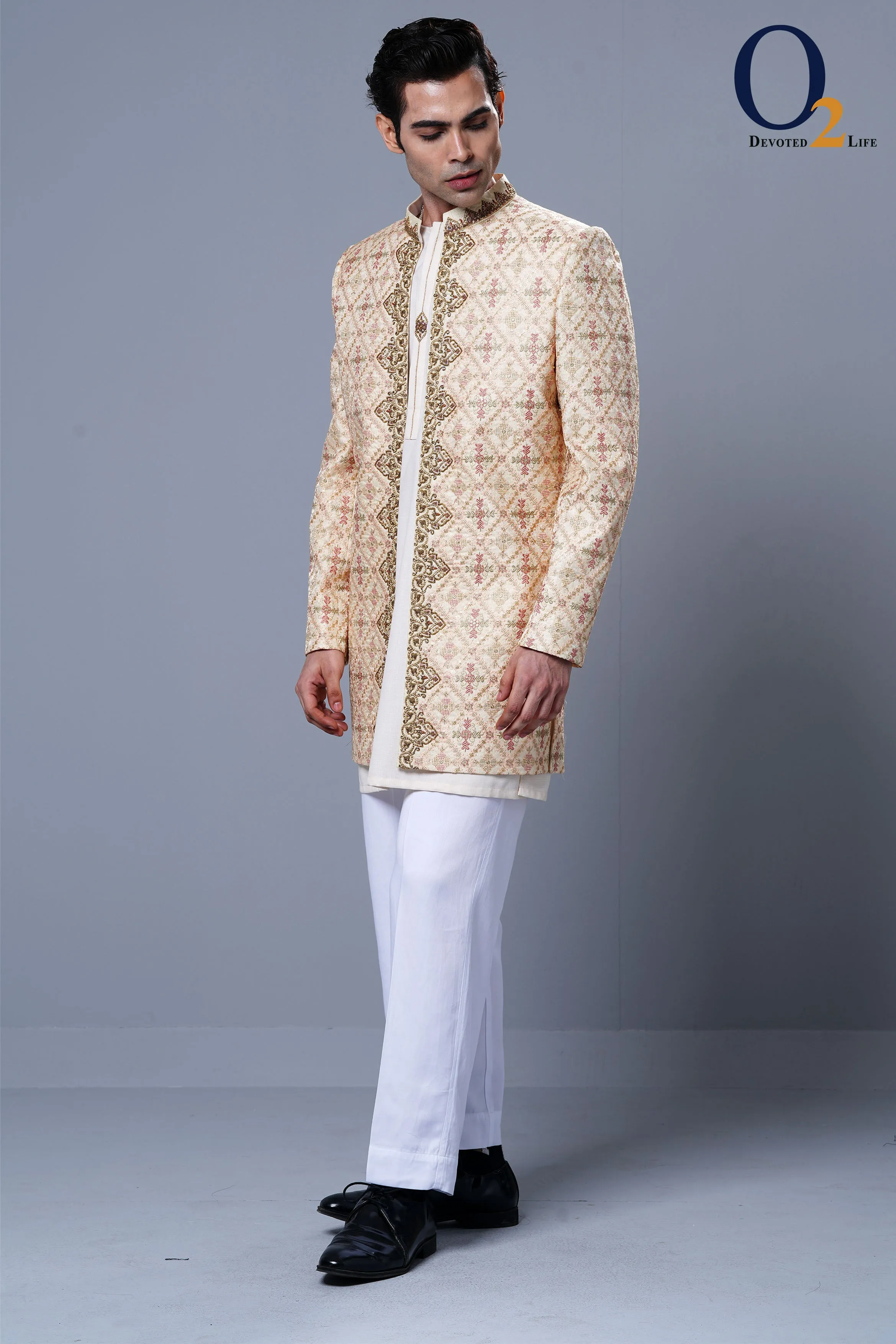 Cream Wedding Wear Karchupi hanwork Shrug