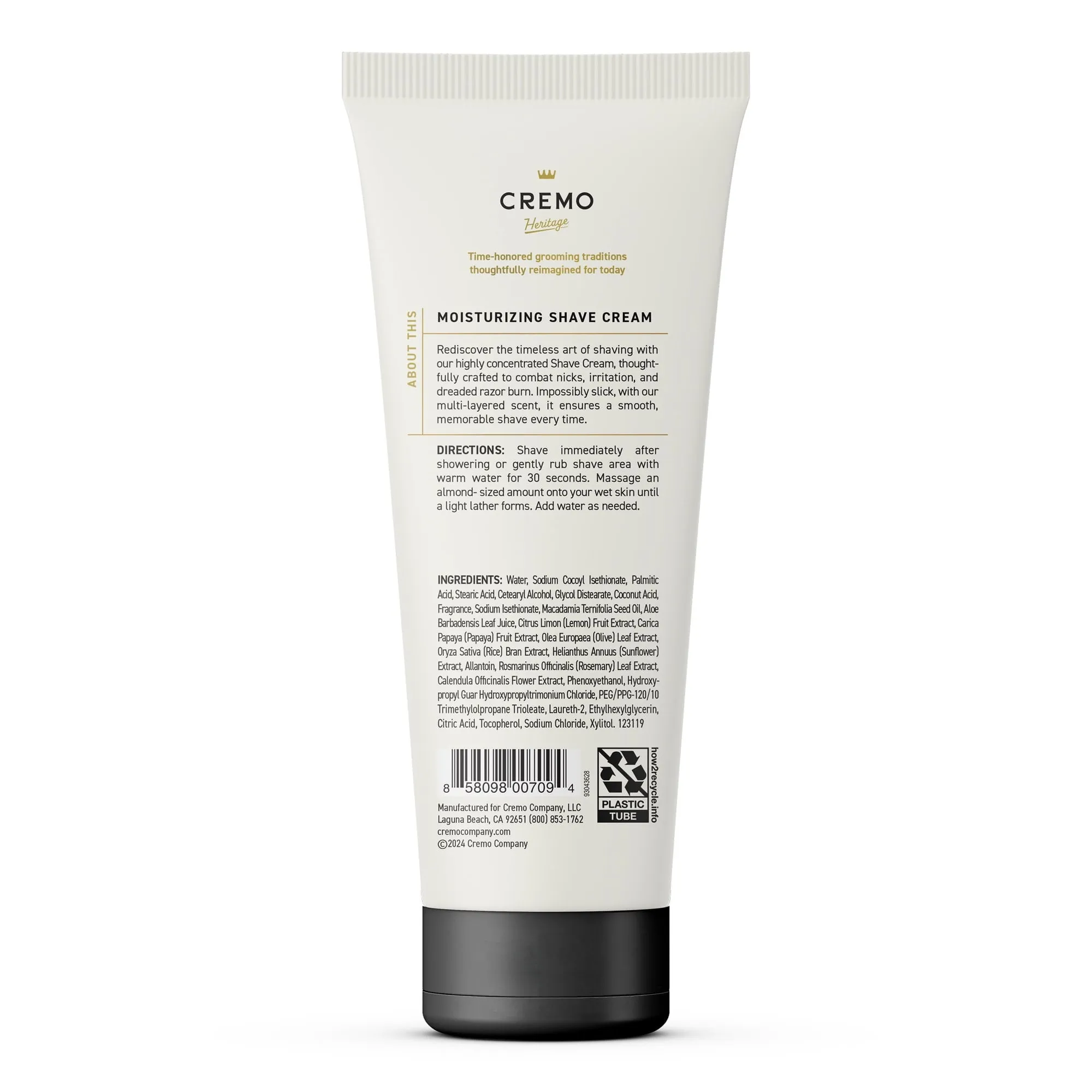 Cremo Concentrated Mens Shave Cream, Bourbon Vanilla Scent, 6 fl oz