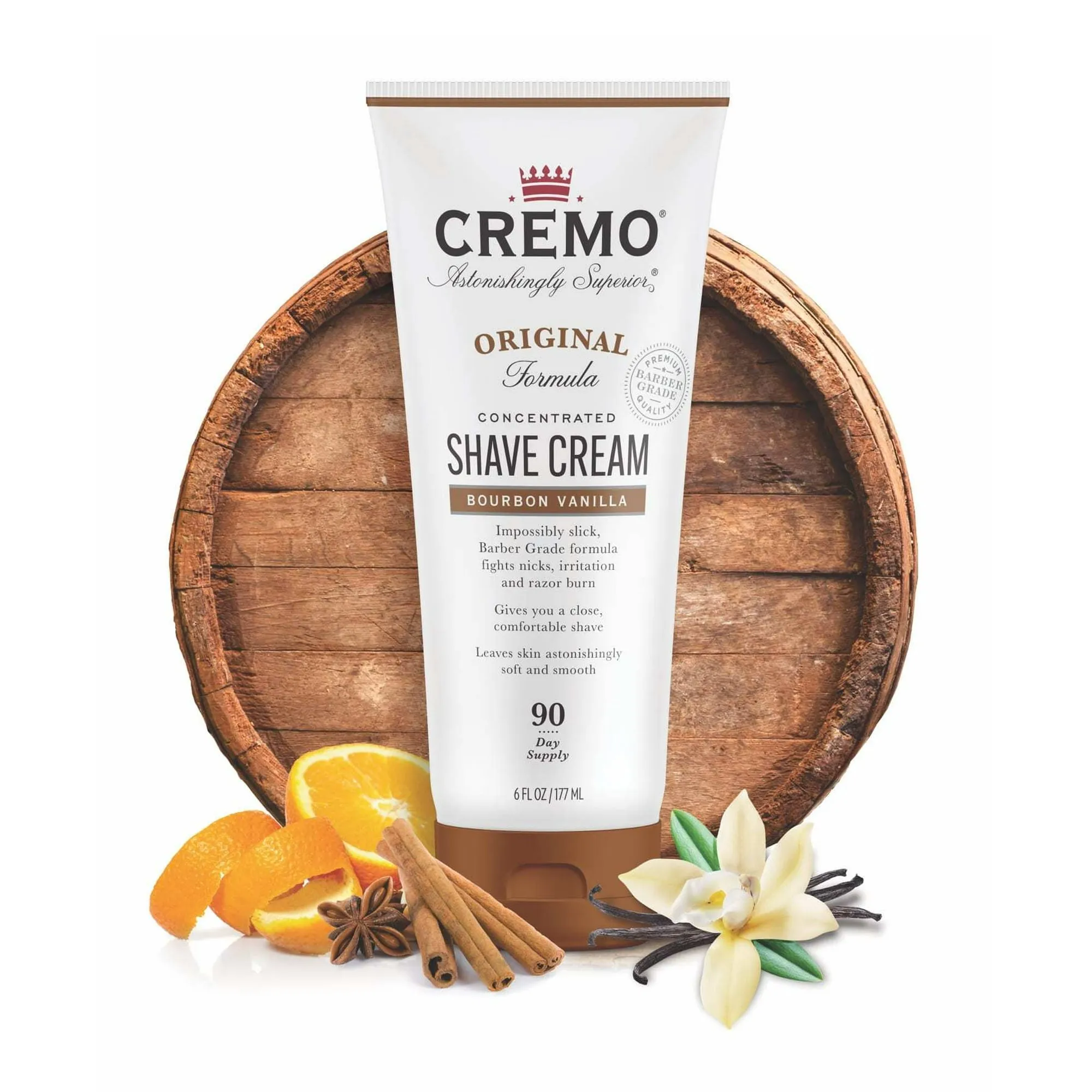 Cremo Concentrated Mens Shave Cream, Bourbon Vanilla Scent, 6 fl oz