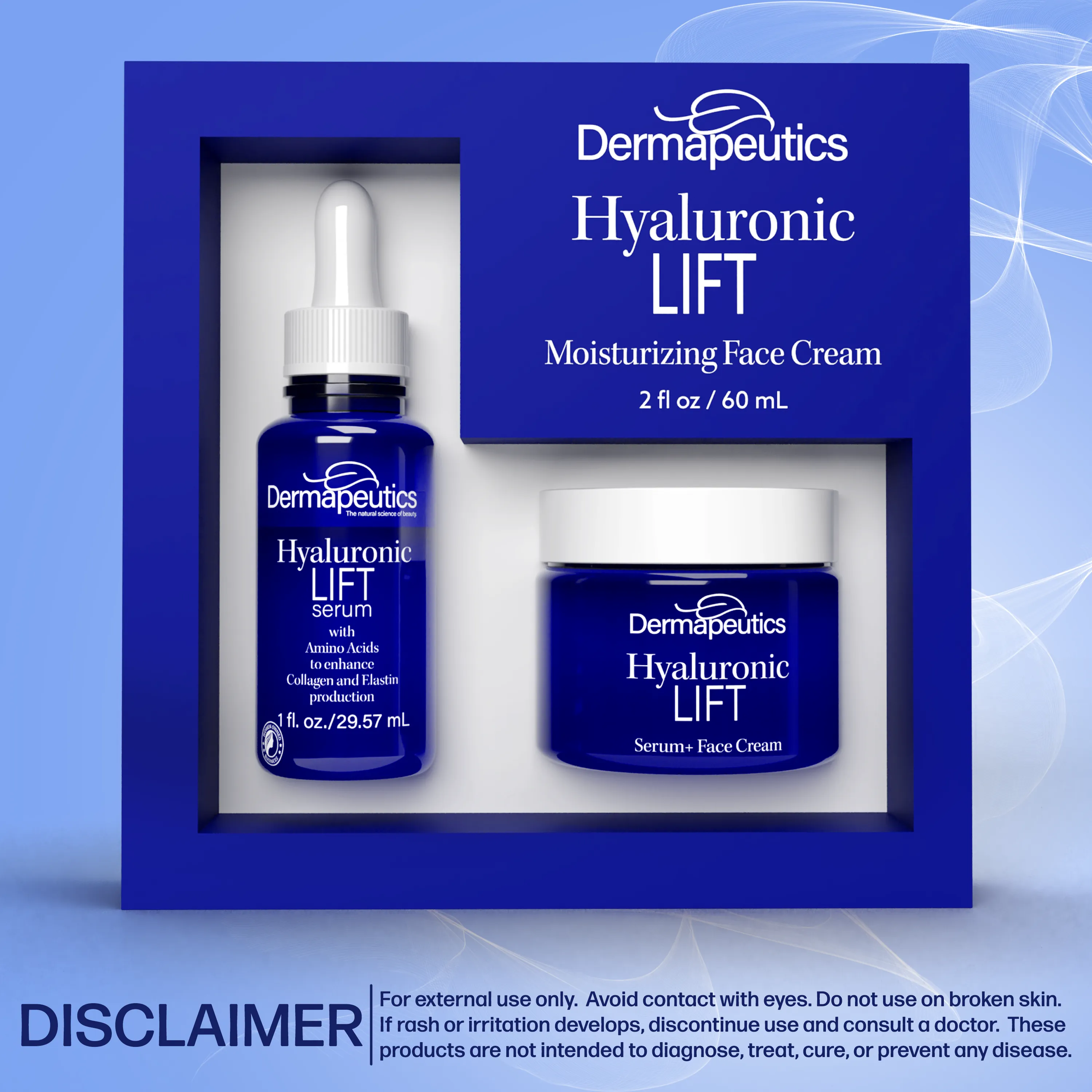 Dermapeutics Hyaluronic Lift Serum & Moisturizing Cream Kit for Face, 1 ounce serum, 2 ounce cream