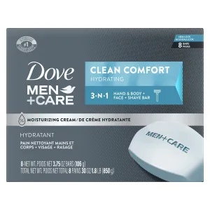 Dove Men Care Body and Face Bar To Clean and Hydrate Skin Body and Facial Cleanser More Moisturizing Than Bar Soap 3.75 oz 8 Bars (Pack of 1)