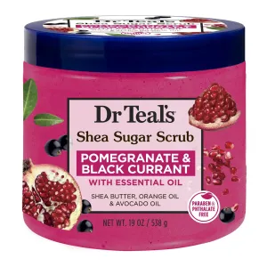 DR TEALS shea suger scrub pomegranate & black currant with essential oil مقشر الجسم بالشيا والرمان من دكتر تيلز