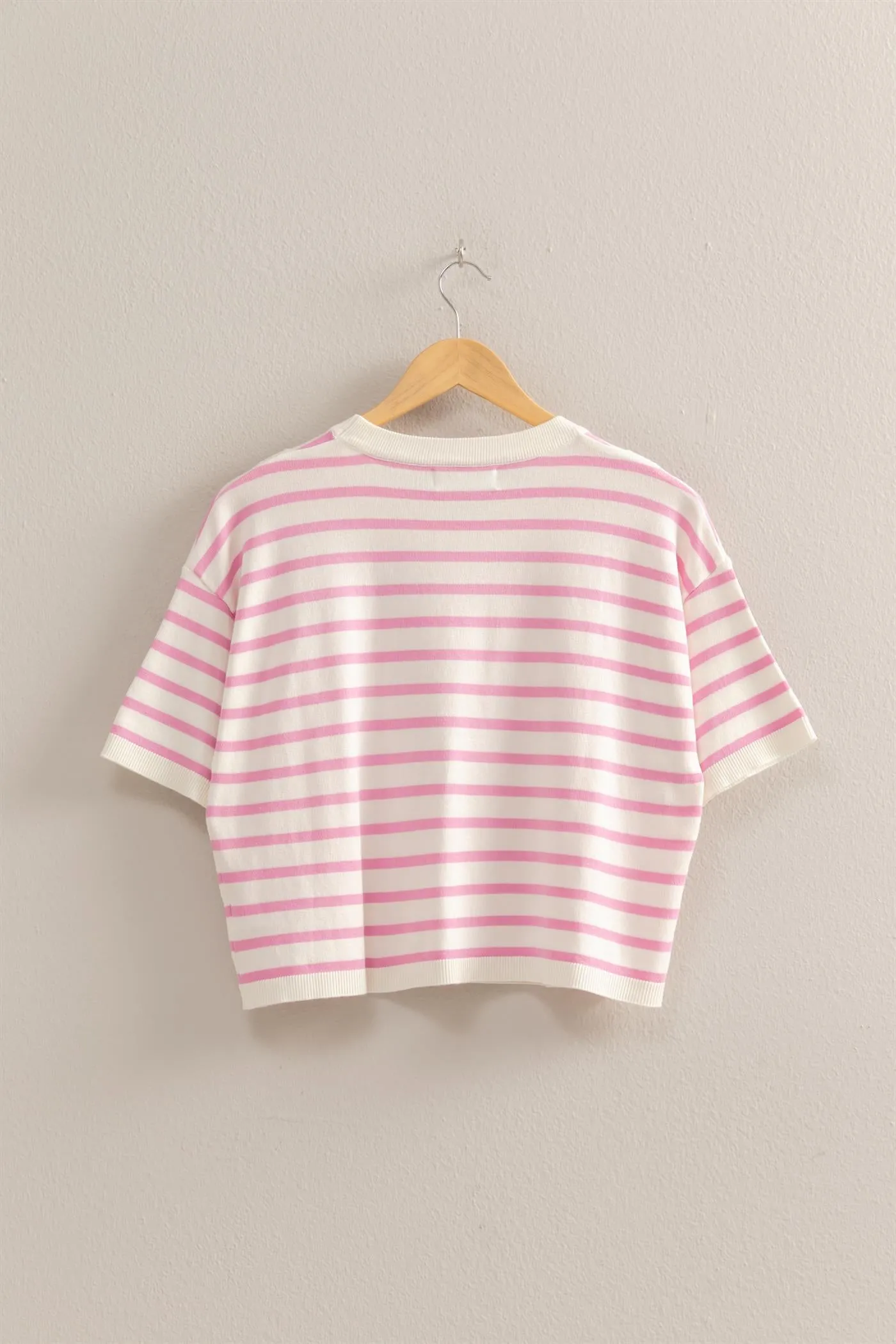 DZ25A908-Round Neck Striped Crop Top