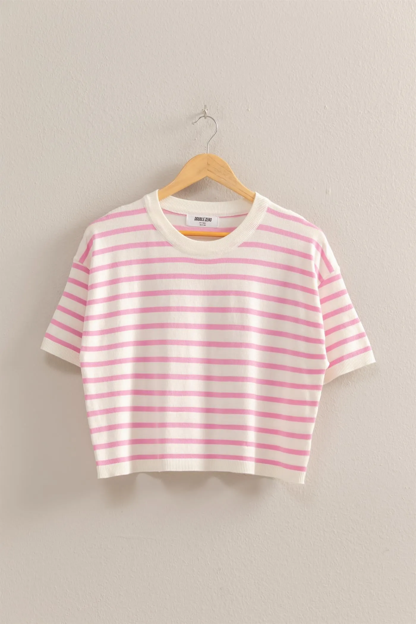 DZ25A908-Round Neck Striped Crop Top
