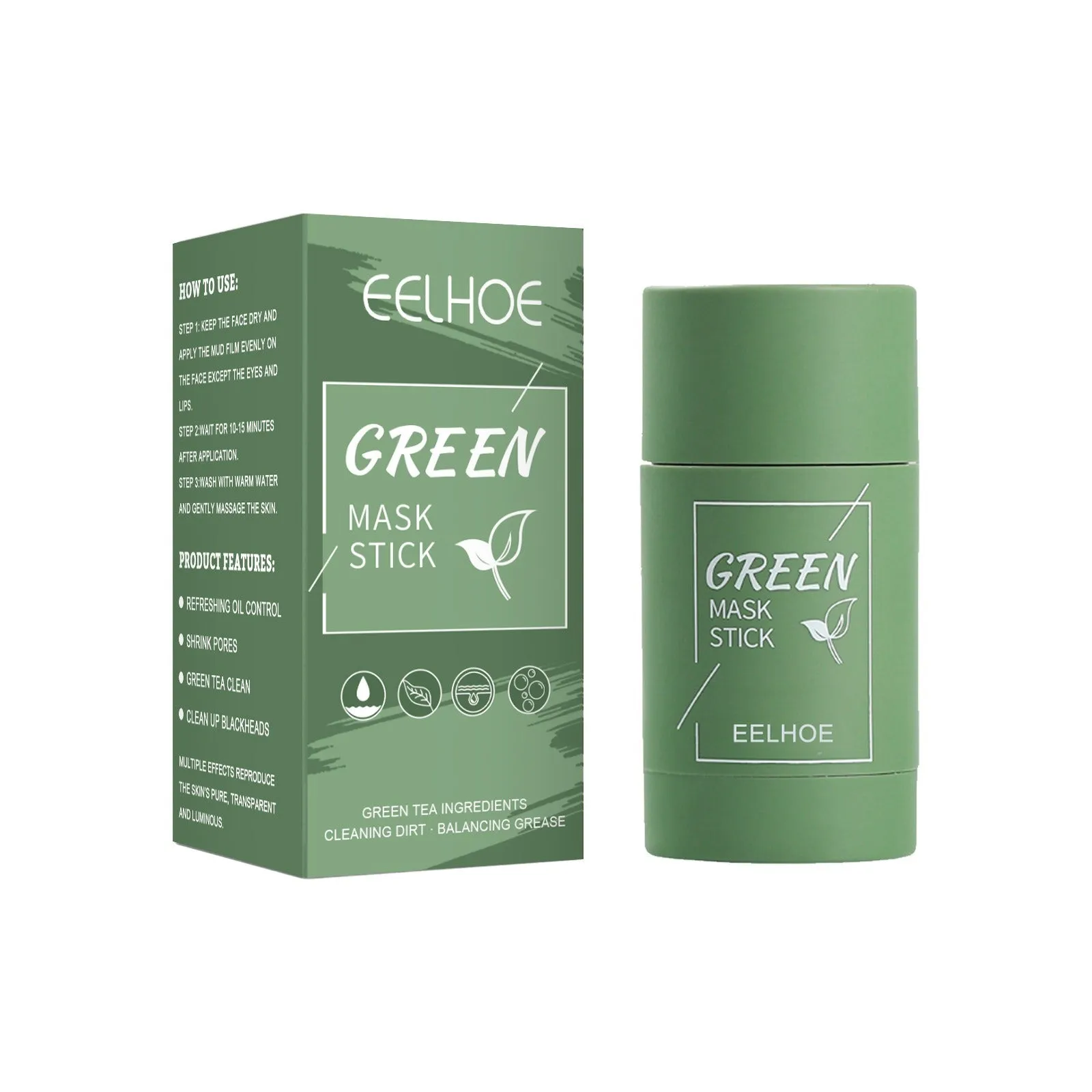 EELHOE Green Tea Solid Mask Deep Cleansing And Hydrating Mask Stick Shrinkage Of Pores Applicator Clay Mask