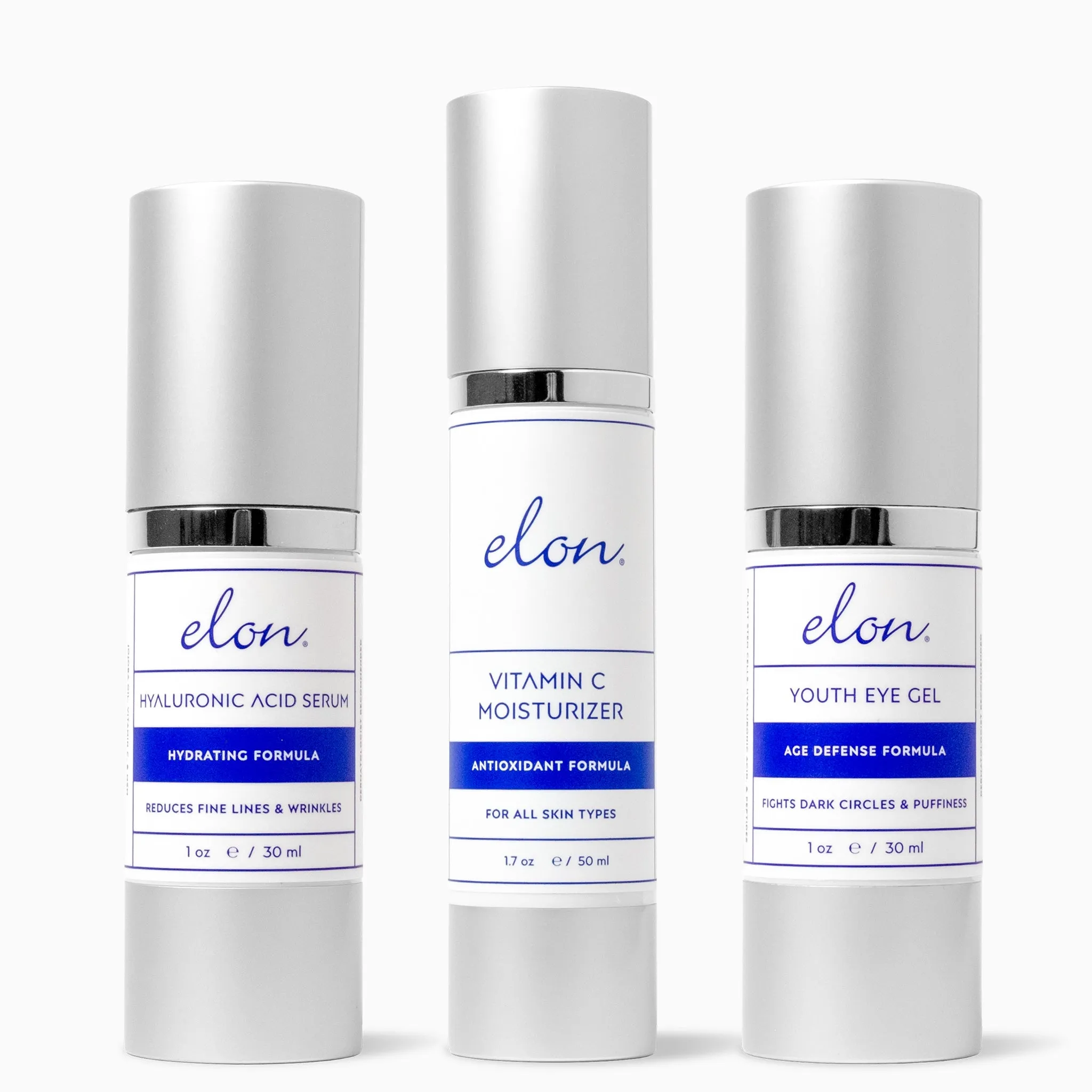 Elon Hydration Package (Hyaluronic Acid Serum, Vitamin C Moisturizer, Youth Eye Gel)