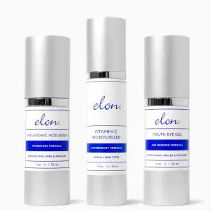 Elon Hydration Package (Hyaluronic Acid Serum, Vitamin C Moisturizer, Youth Eye Gel)