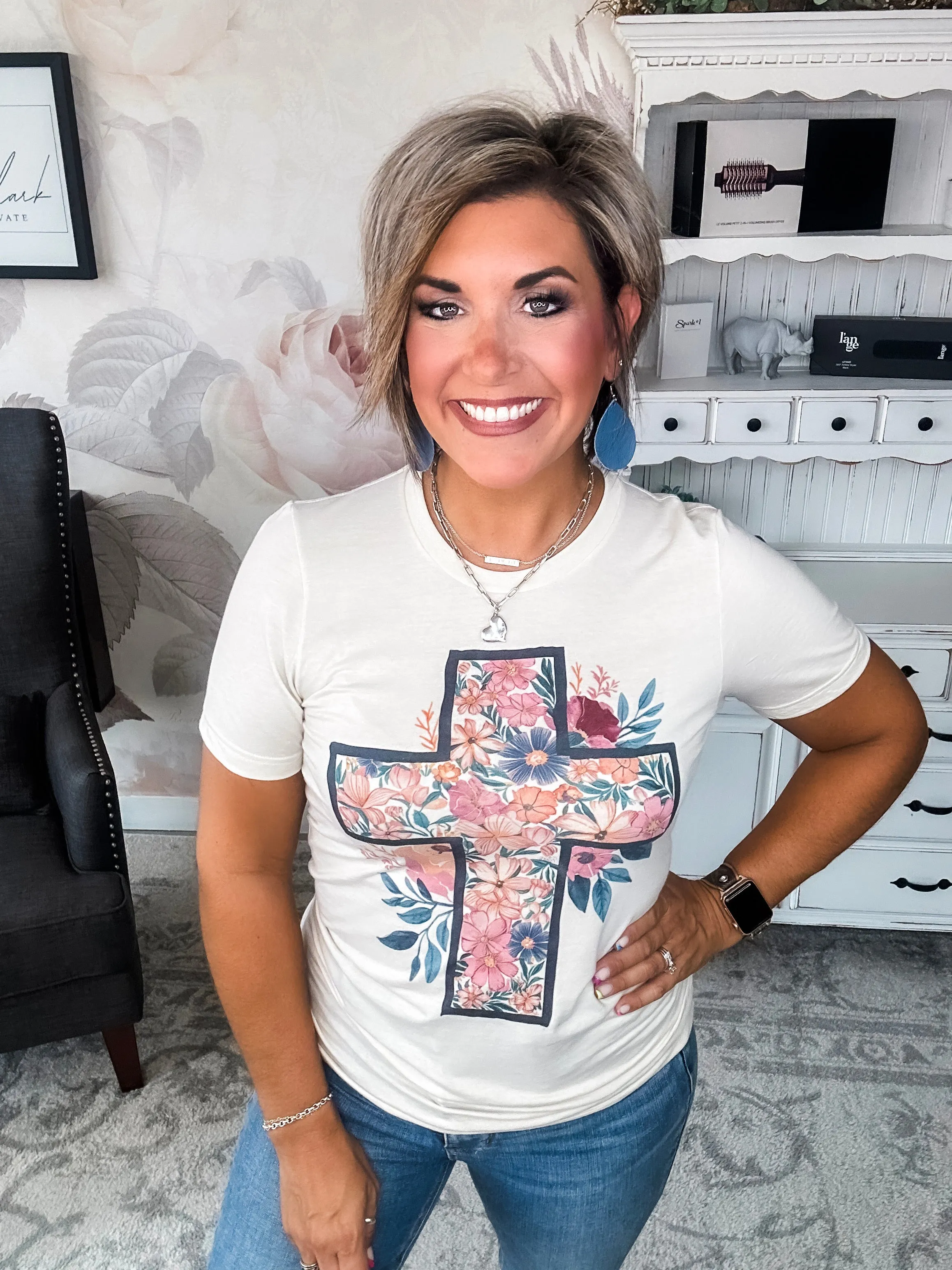 Floral Cream Cross Graphic Tee