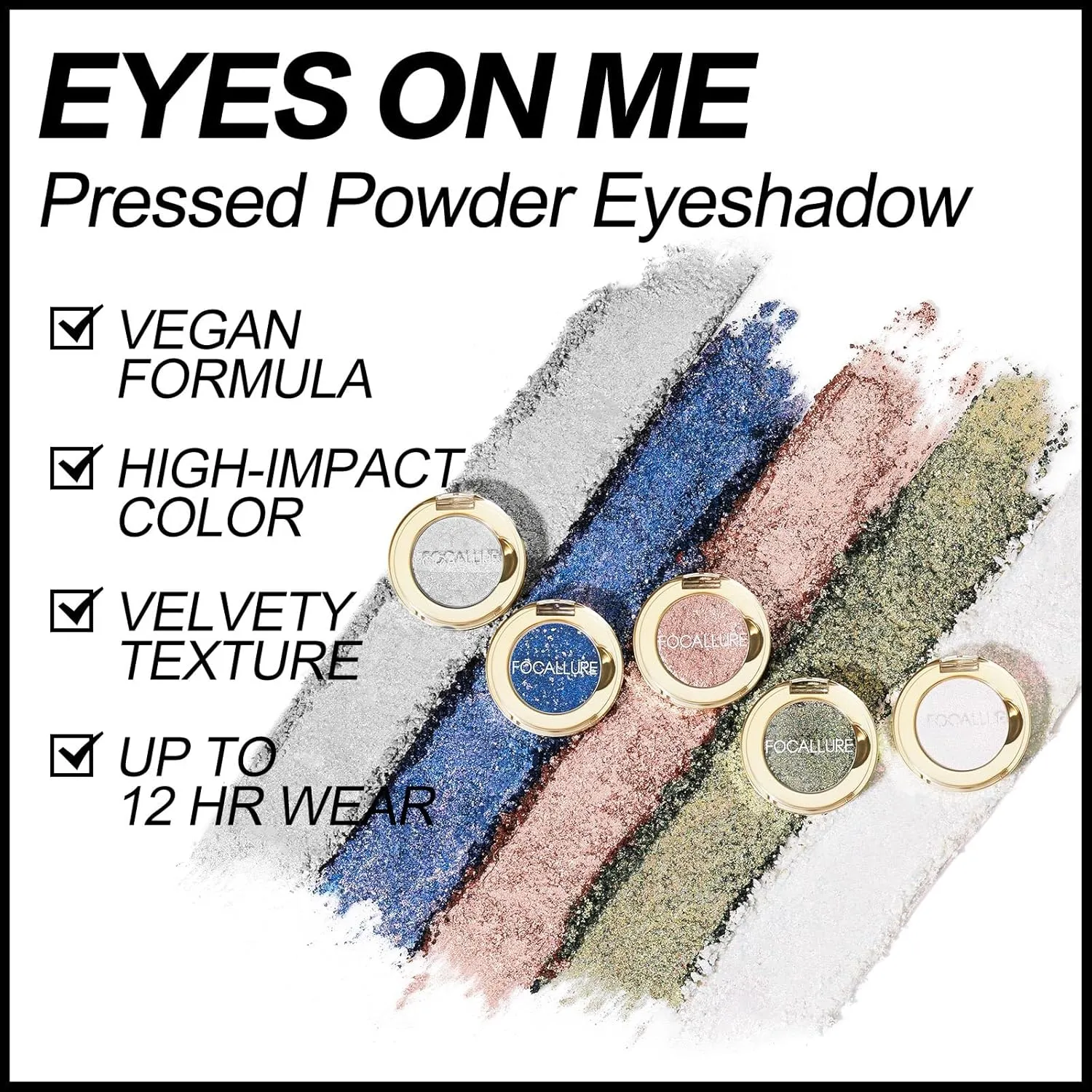 FOCALLURE Eyes On Me Pressed Powder Eyeshadow, Shimmery Eye Makeup & Highlight, Long-Lasting, High Pigmented Single Shade Eye Color, Glitter Finish, Hypoallergenic, BL03 Hidden World