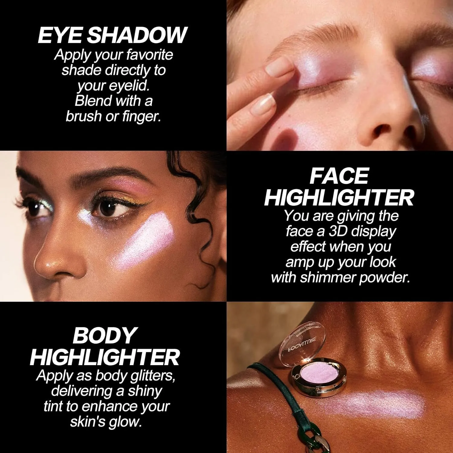 FOCALLURE Eyes On Me Pressed Powder Eyeshadow, Shimmery Eye Makeup & Highlight, Long-Lasting, High Pigmented Single Shade Eye Color, Glitter Finish, Hypoallergenic, BL03 Hidden World