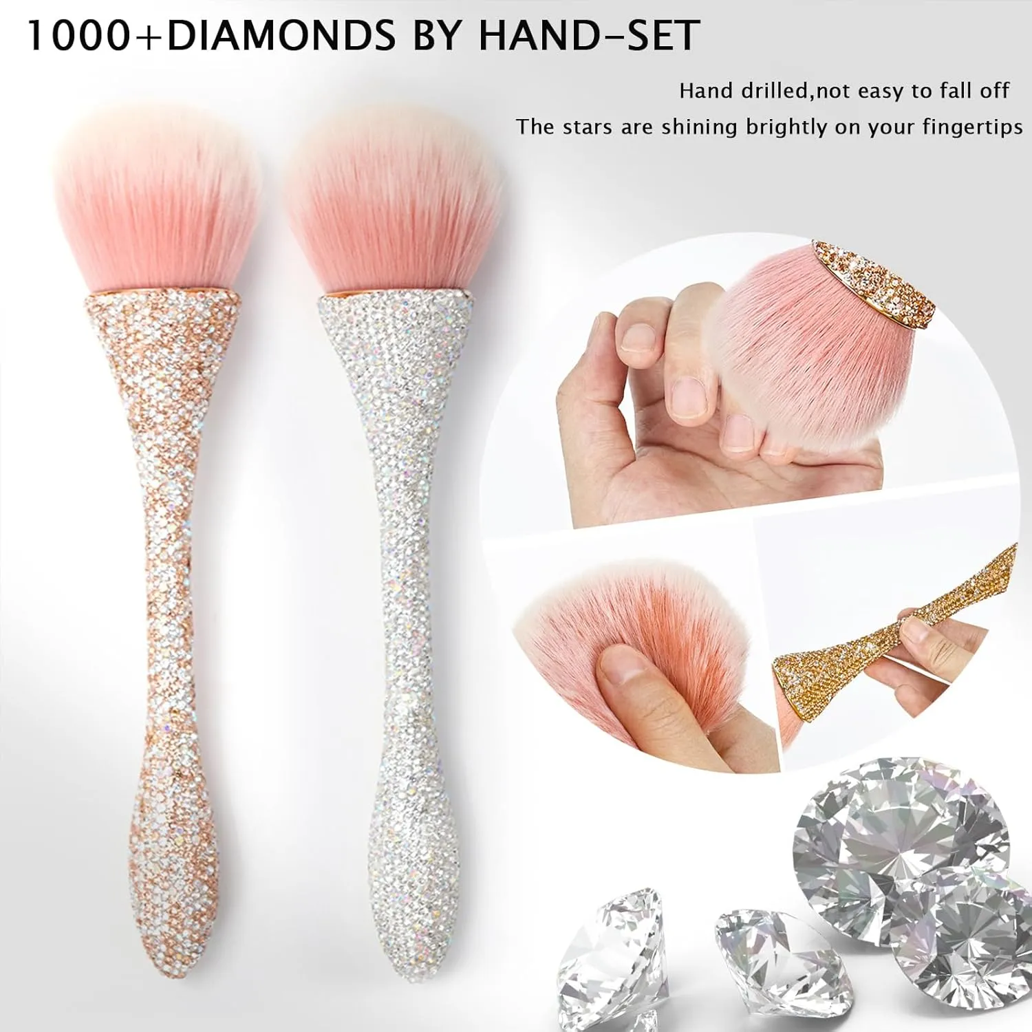 Full Diamond Luxury Shine Nail Art Dust Powder Remover Brush, Nail Art Dust Cleaner Brush, Soft Cleaner Brush for Makeup (Silver)