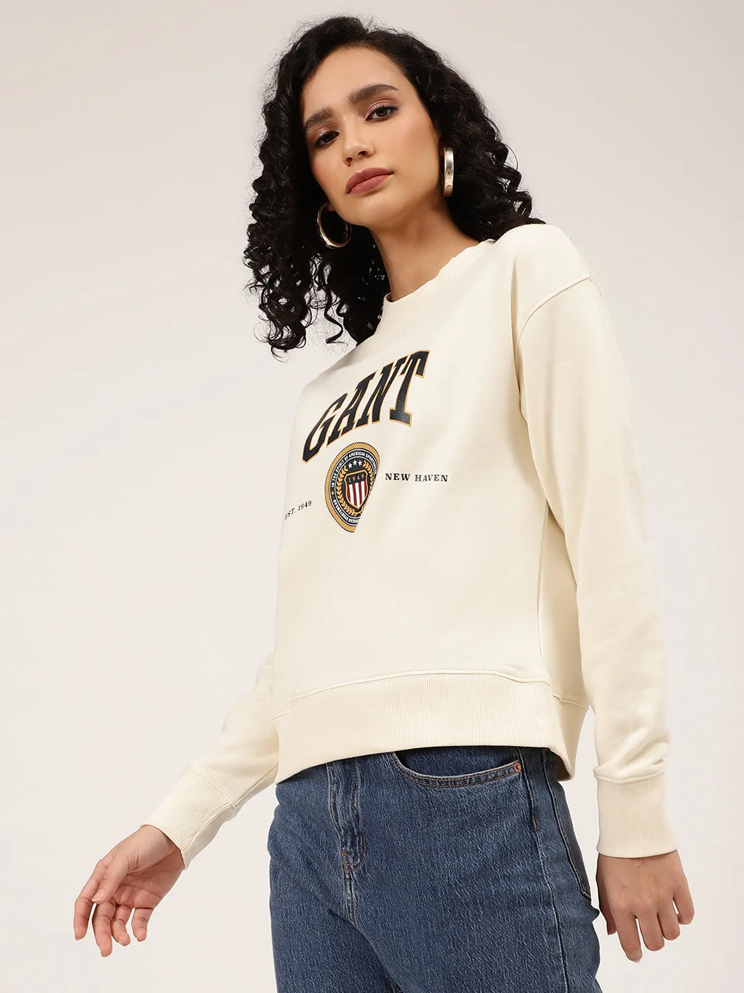 Gant Women Cream-Coloured Printed Sweatshirt