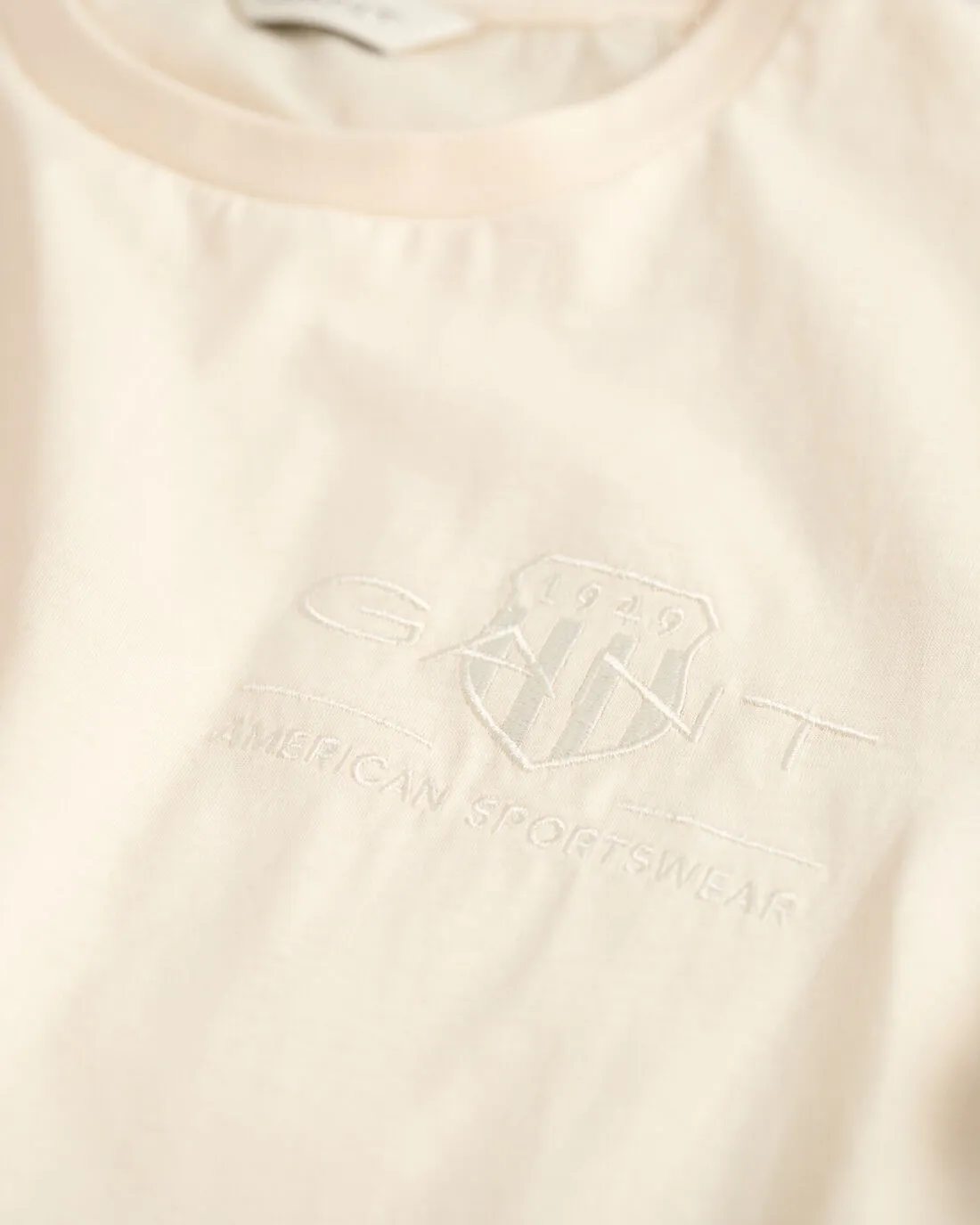 Gant Women Cream Solid Round Neck Short Sleeves T-shirt