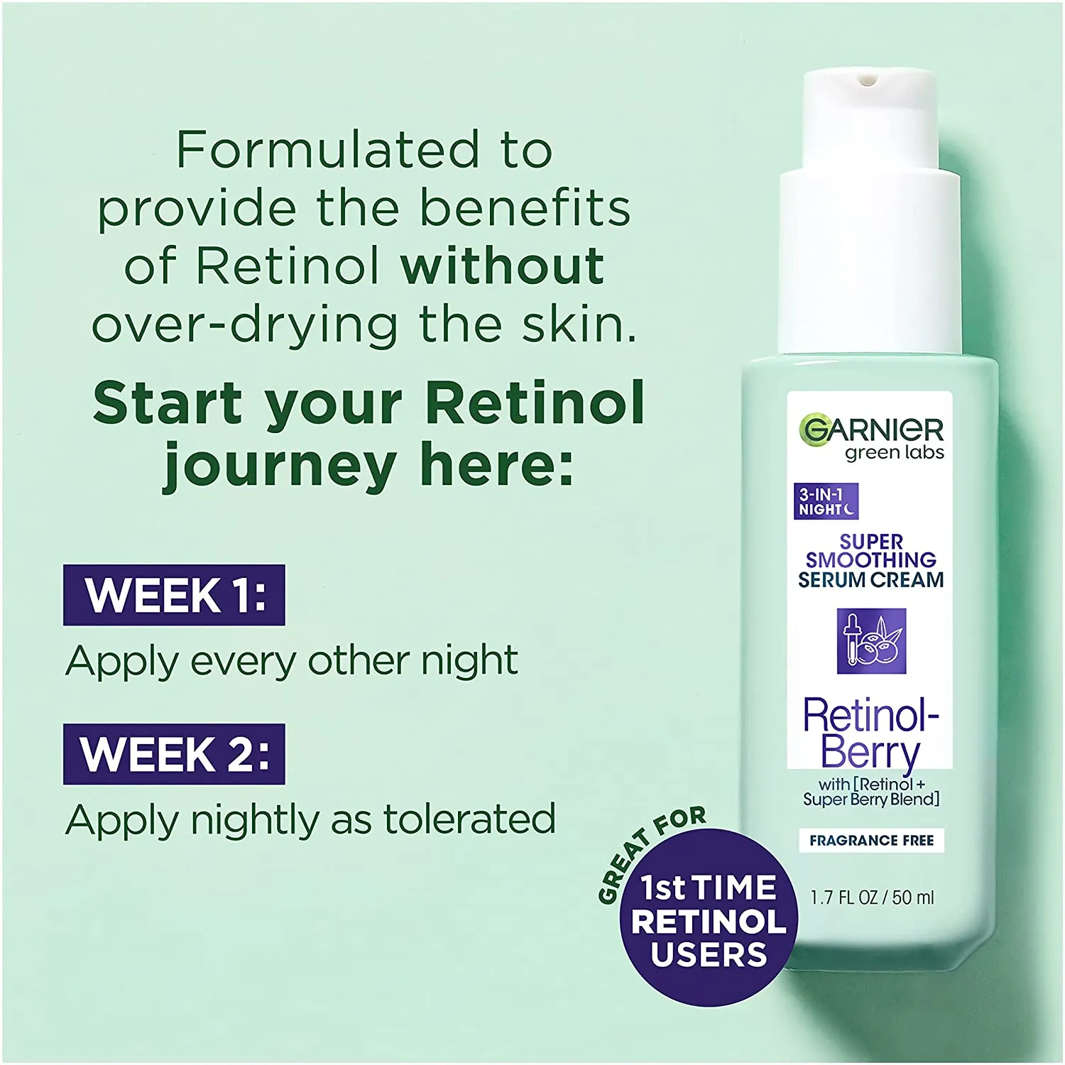 GARNIER Green Labs Super Smoothing Serum Cream Night Cream   Serum   Eye Serum Retinol Berry