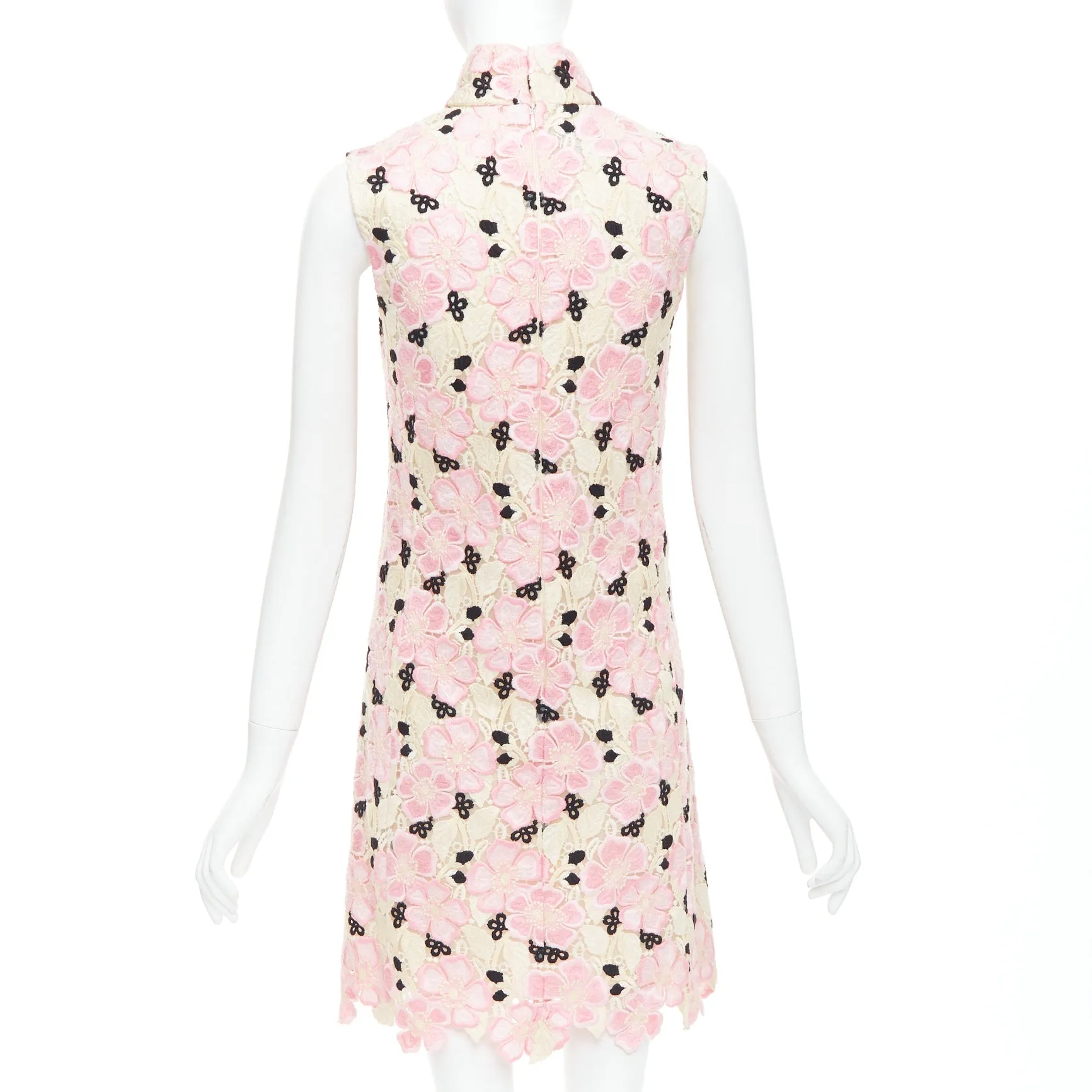 GIAMBATTISTA VALLI pink cream floral guipure lace mock neck dress IT38 XXS