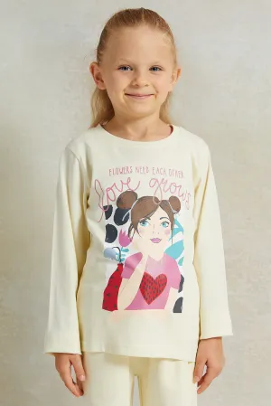 Girls Cream "Love Grows" Placement Print T-shirt