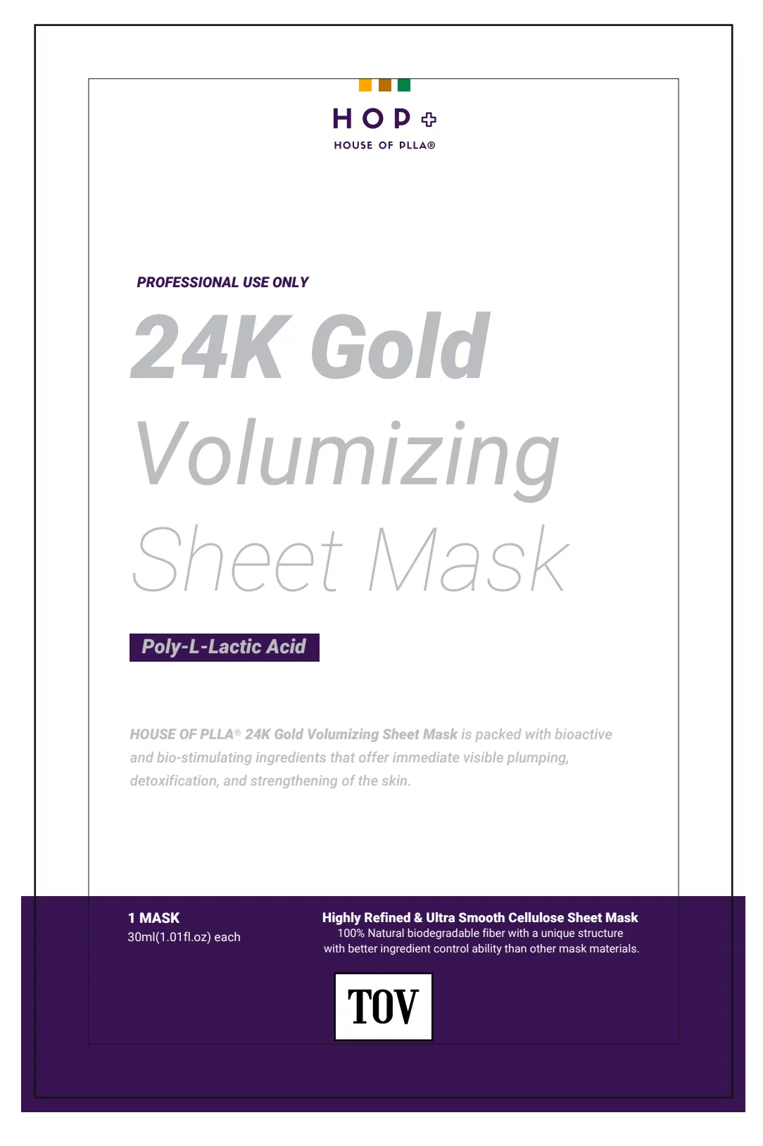 HOUSE OF PLLA®  HOP  24k Gold Volumizing Sheet Mask 5pc/Box Retail $78