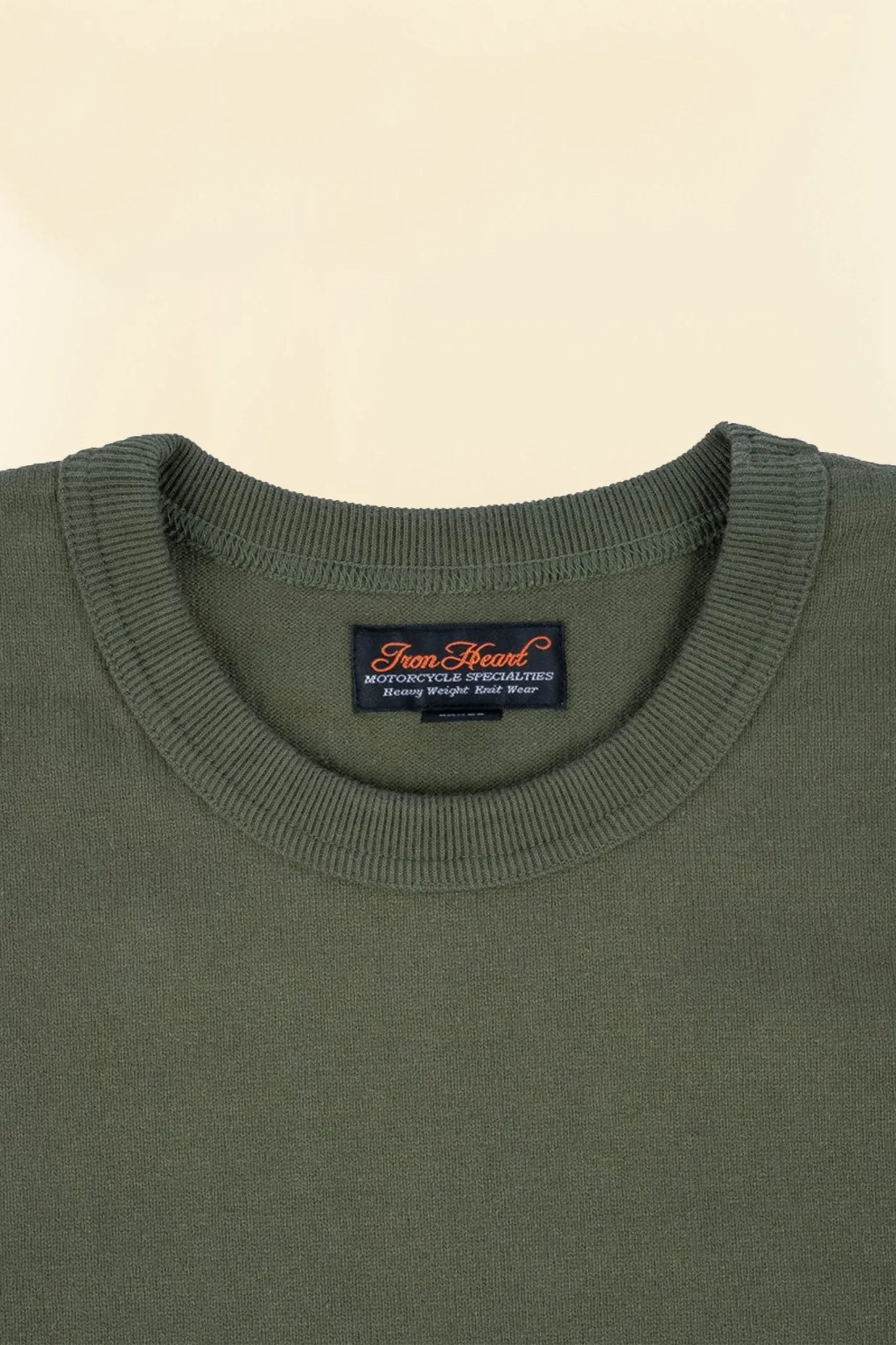 Iron Heart 11oz Cotton Knit Crew Neck T-Shirt - Olive