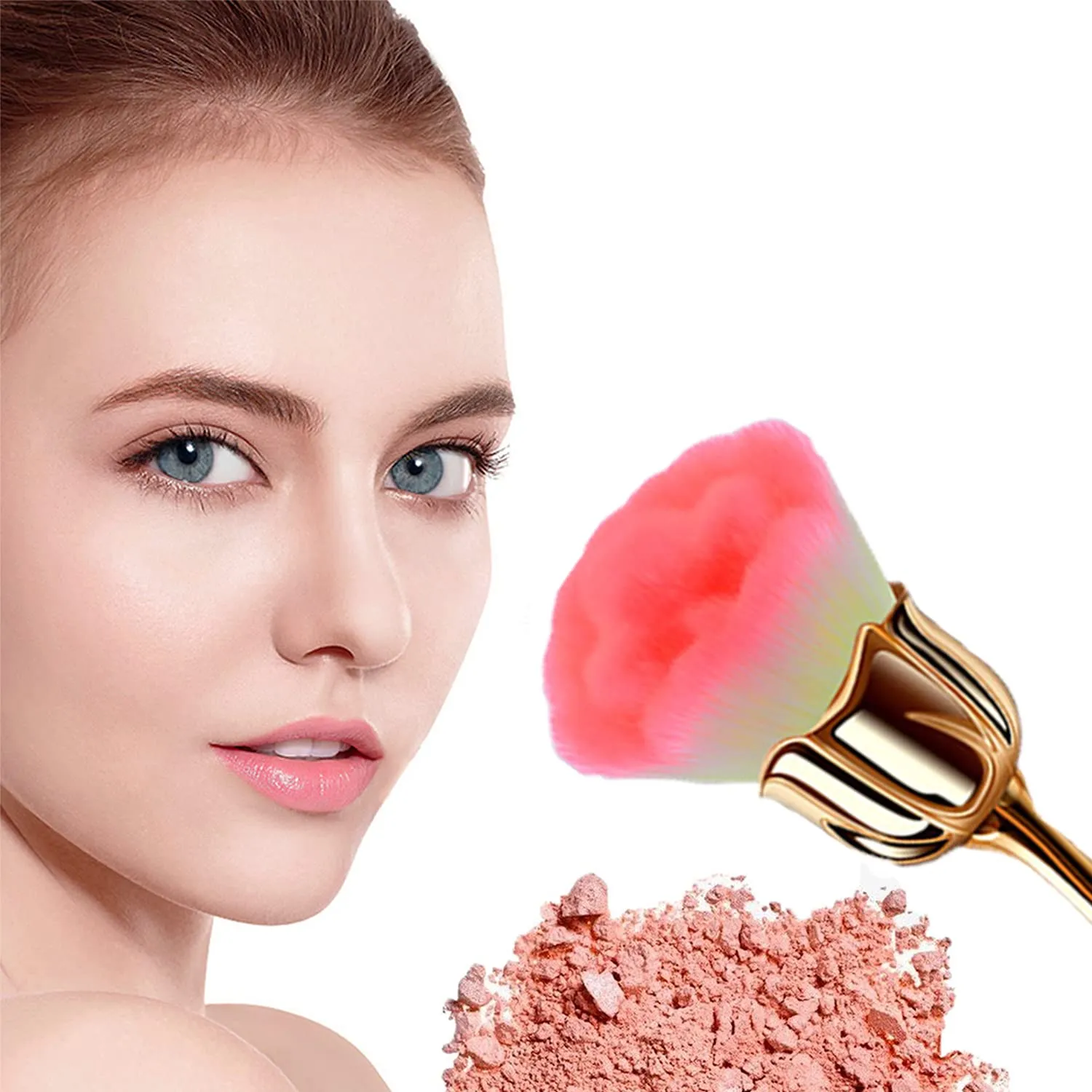 JERCLITY 2 Pieces Rose Makeup Brushes Blush Brush Super Large Face Powder Makeup Brushes for Powder Cosmetic Nail Dust Brush Loose Powder Brush Makeup Manicure Dust Remover Brush for Clean (Gold)