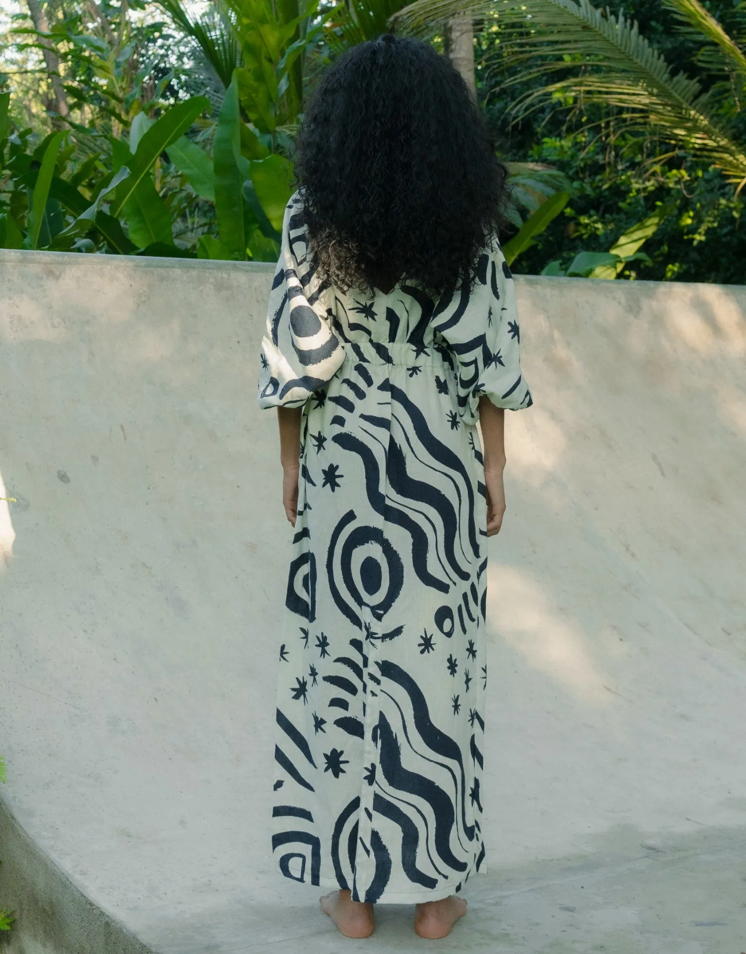 Lamia Linen Midi Dress, Wayuu Cream Print