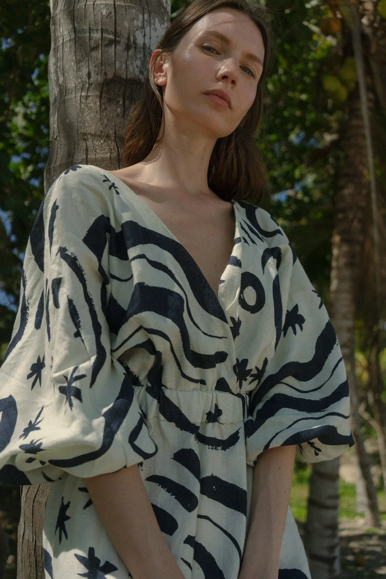 Lamia Linen Midi Dress, Wayuu Cream Print