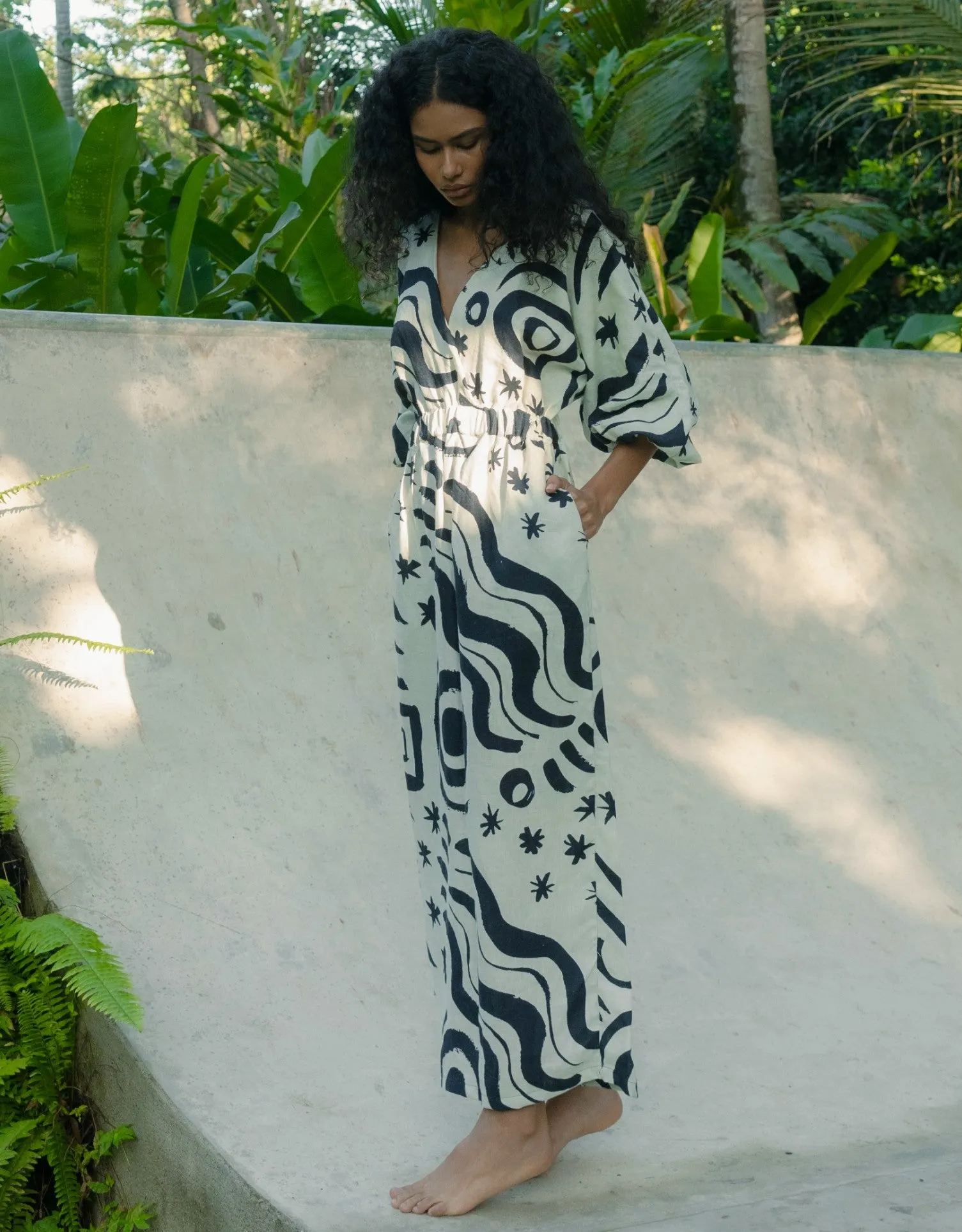 Lamia Linen Midi Dress, Wayuu Cream Print