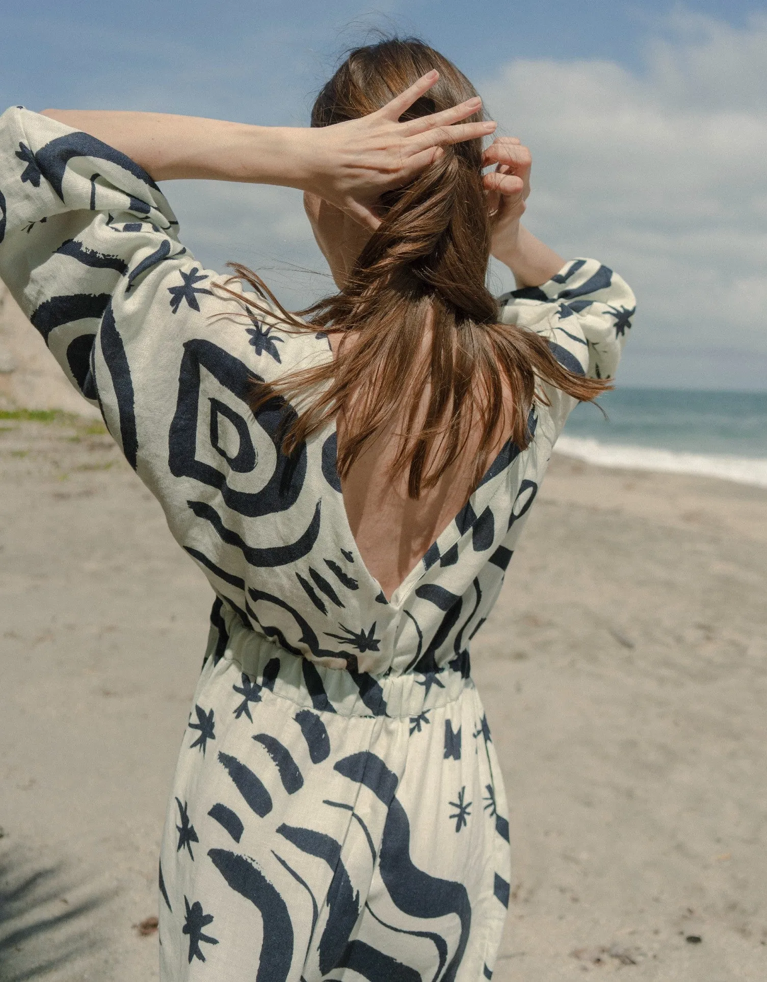 Lamia Linen Midi Dress, Wayuu Cream Print