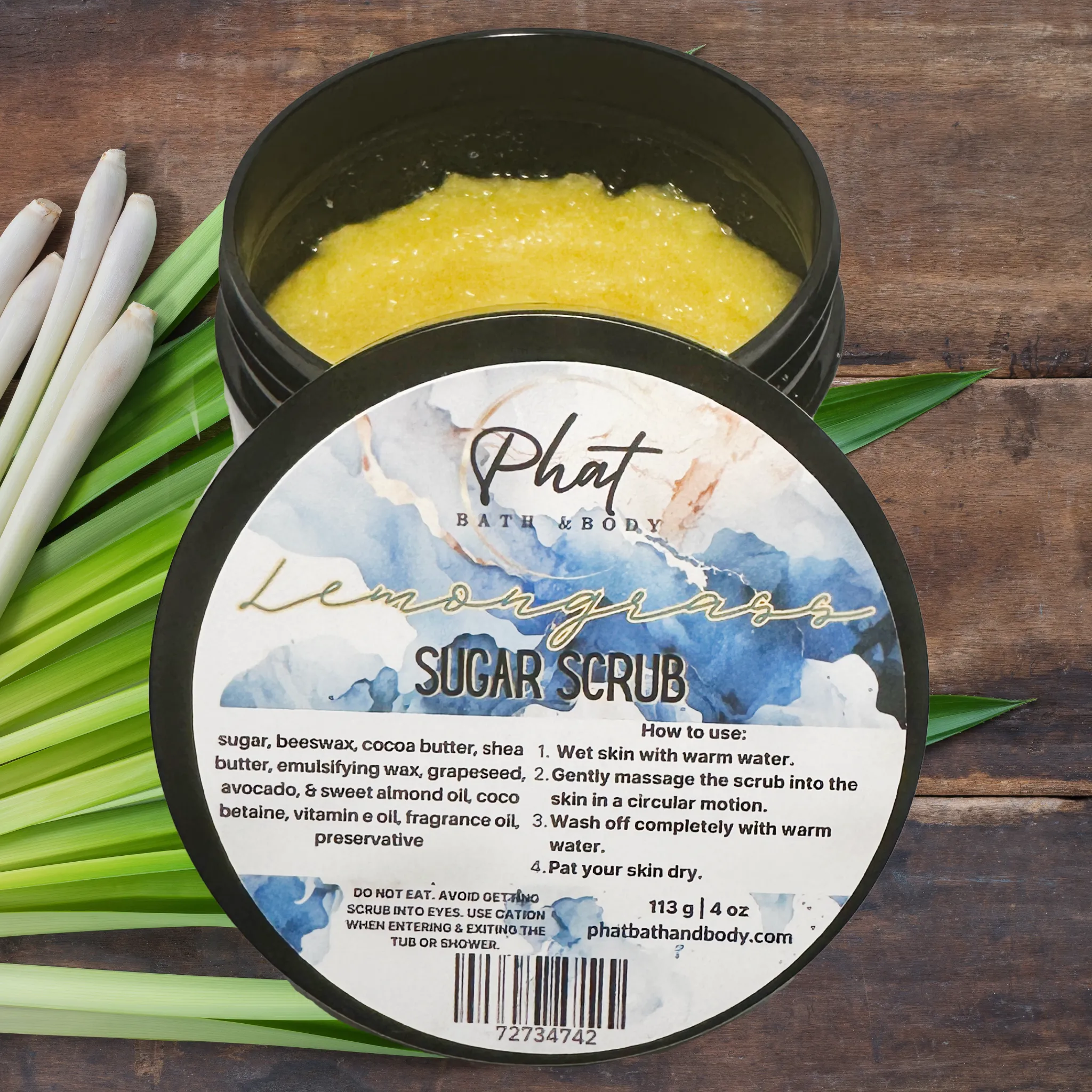 Lemongrass Whipped Shea Sugar Scrub Cocoa Butter 4 oz