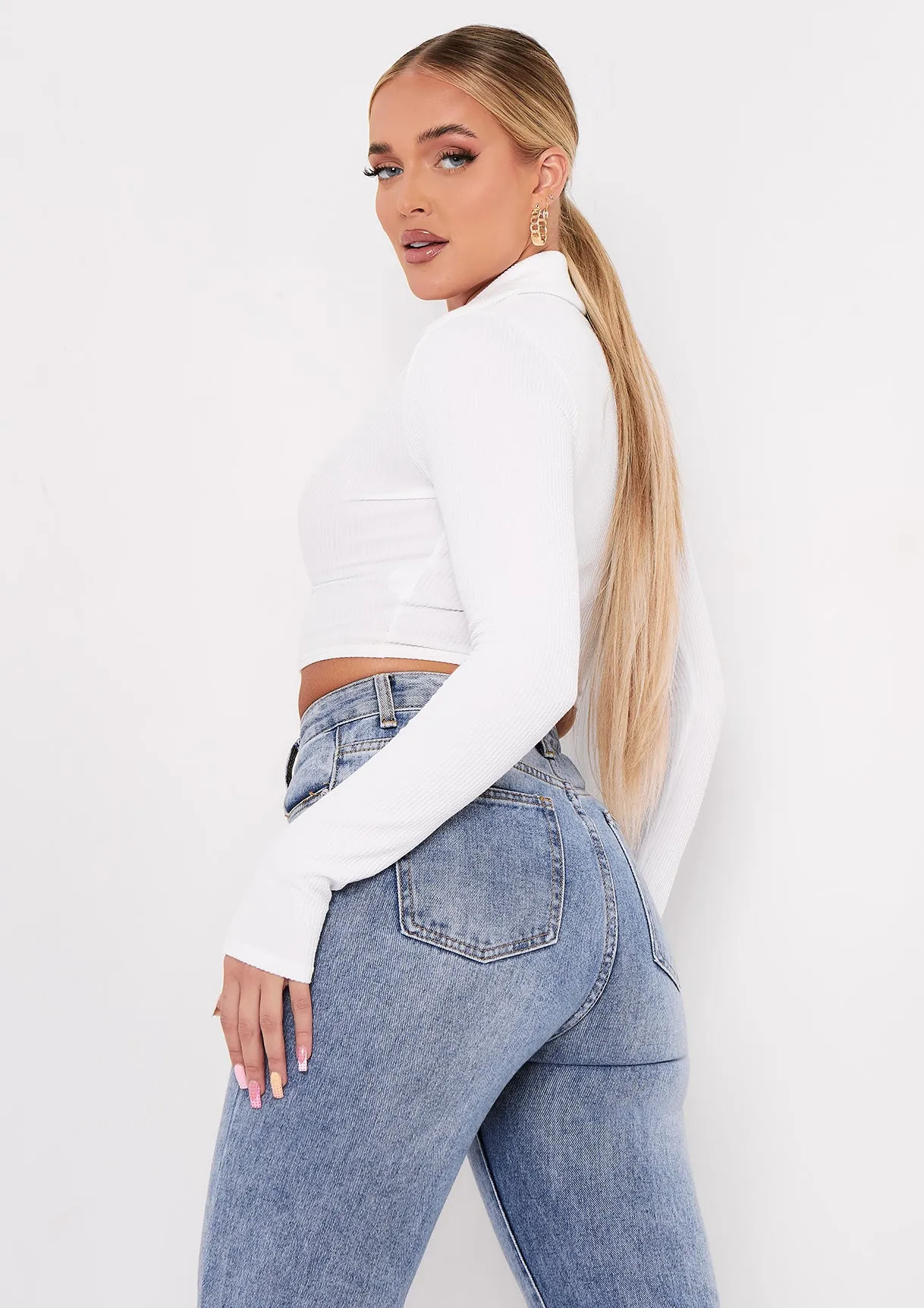 Leona Cream V Neck Collar Ribbed Crop Top