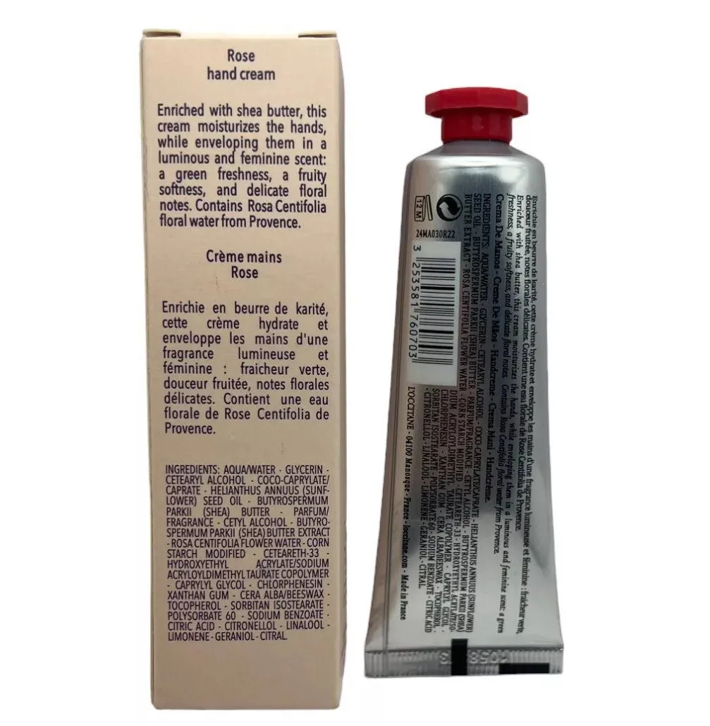 L'Occitane Rose Hand Cream 30ml | Nourishing, Shea Butter, Floral Scent