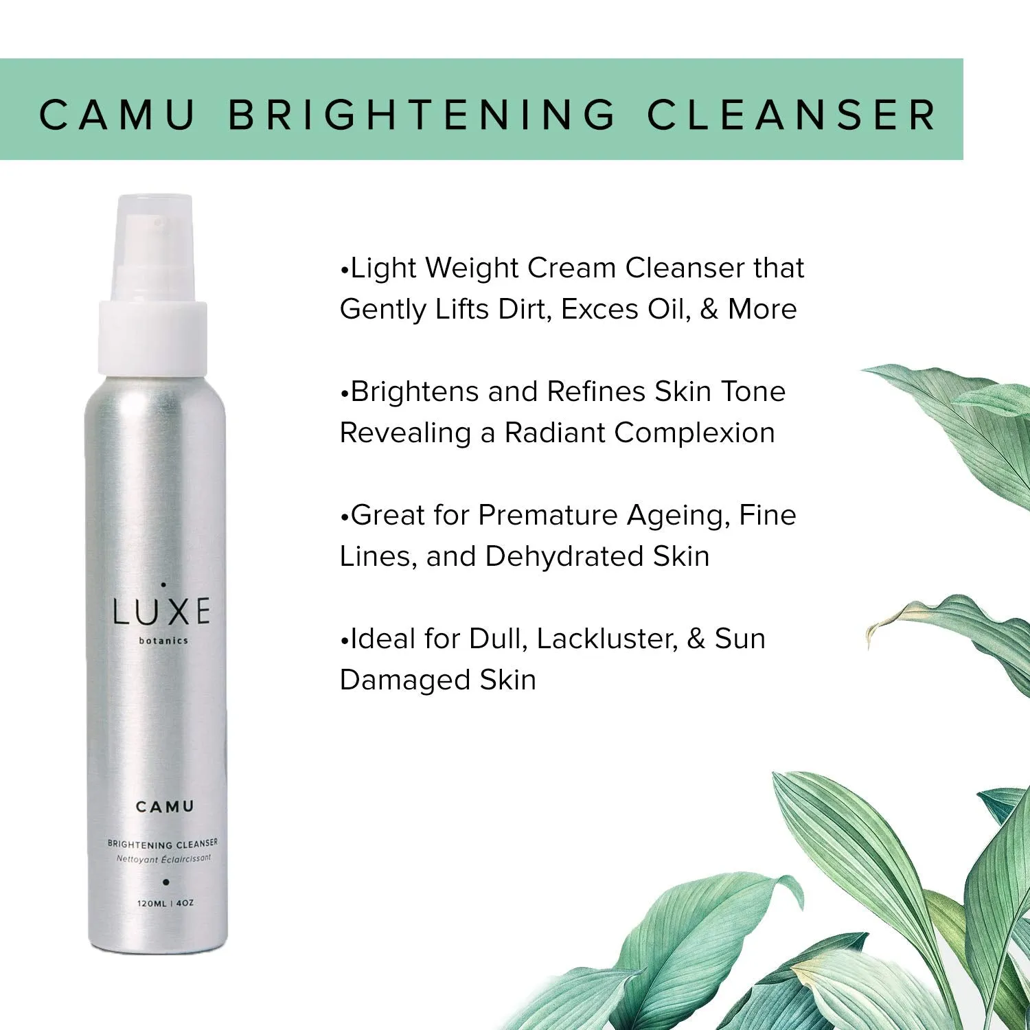 Luxe Botanics Camu Brightening Cleanser - Reveal a Radiant and Refreshed Complexion - Organic Camu Camu Berry & Natural Vitamin C (4oz)