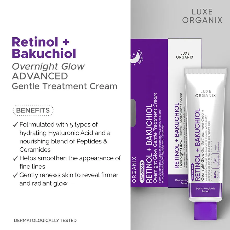 Luxe Organix Retinol   Bakuchiol Overnight Glow Gentle Treatment Cream - 30g