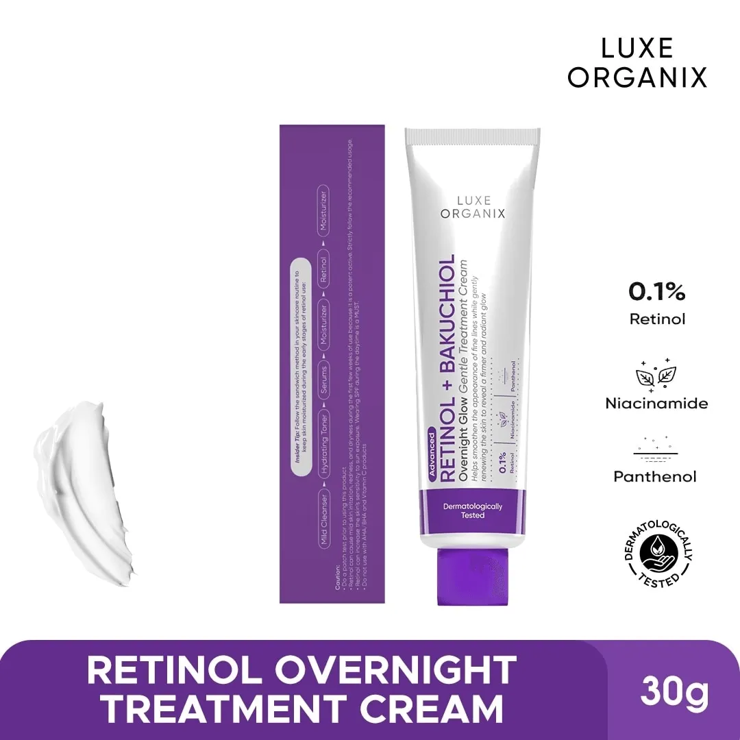 Luxe Organix Retinol   Bakuchiol Overnight Glow Gentle Treatment Cream - 30g