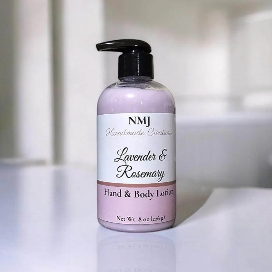 Luxurious Hand & Body Lotion: Silky Smooth Formula with Natural Oils, 8 oz, Lavender Rosemary Scent