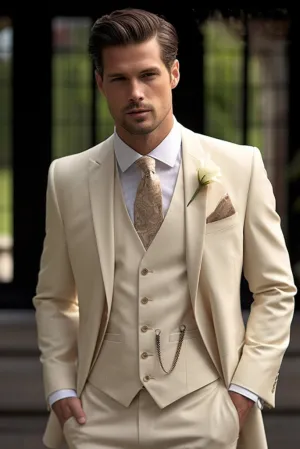 Man Cream Suit Three Piece Suit Wedding Suit Formal Fashion Suit Elegant One Button Suit Gift For Him