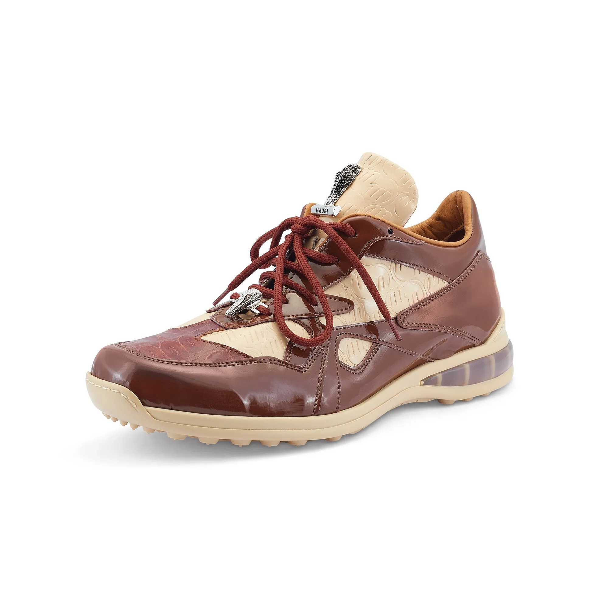 Mauri Sonic 8464/1 Men's Shoes Gold & Cream Exotic Crocodile / Patent Leather Casual Bubble Sneakers (MA5539)