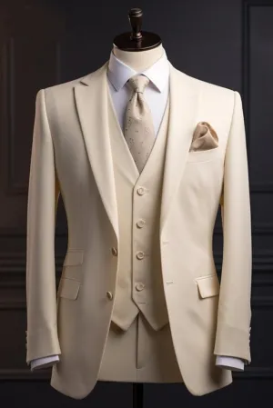Men Slim Fit Suit Three Piece Suit Formal Stylish Cream Suit Bespoke Suit Elegant Groomsmen New Year Gift For Mens