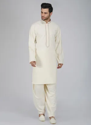 Men's Cream Neck Embroidered Salwar Kameez Set