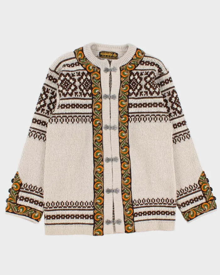 Men's Nordstrikk Cream Patterned Wool Cardigan - M
