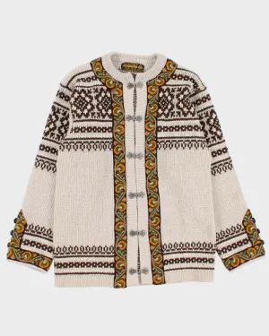 Men's Nordstrikk Cream Patterned Wool Cardigan - M