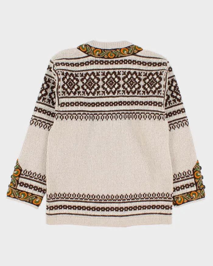 Men's Nordstrikk Cream Patterned Wool Cardigan - M
