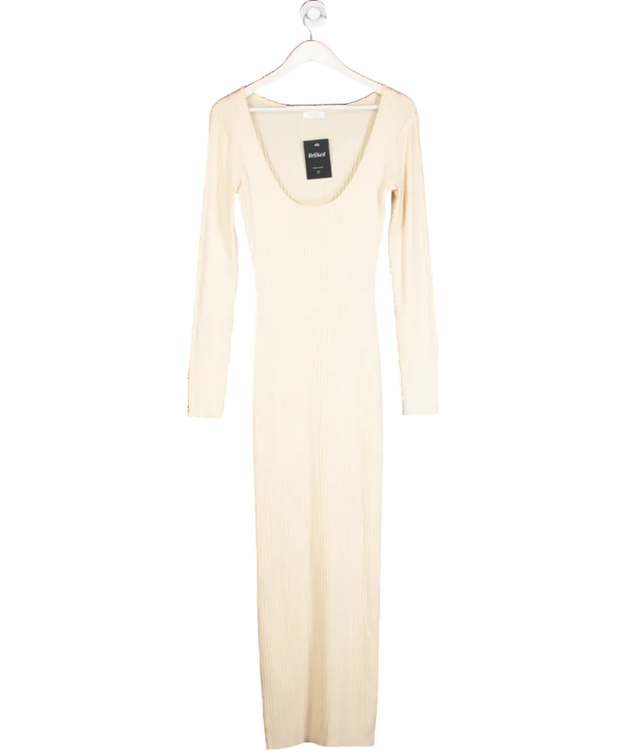 Meshki Cream Rib Knit Scoop Neck Maxi Dress UK L