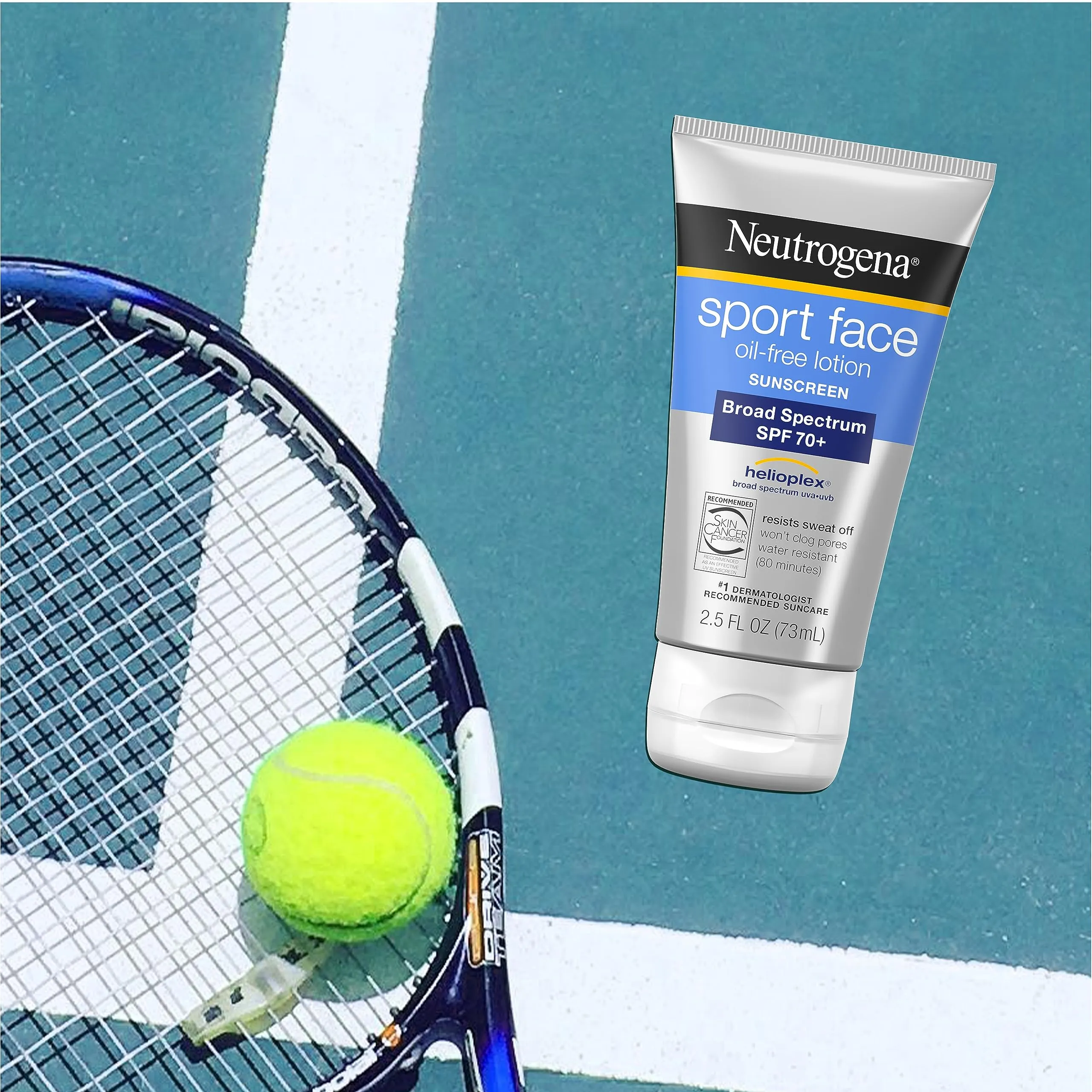 Neutrogena Sport Face Sunscreen SPF 70 , Oil-Free Facial Sunscreen Lotion with Broad Spectrum UVA/UVB Sun Protection, Sweat-Resistant & Water-Resistant, 2.5 fl. oz