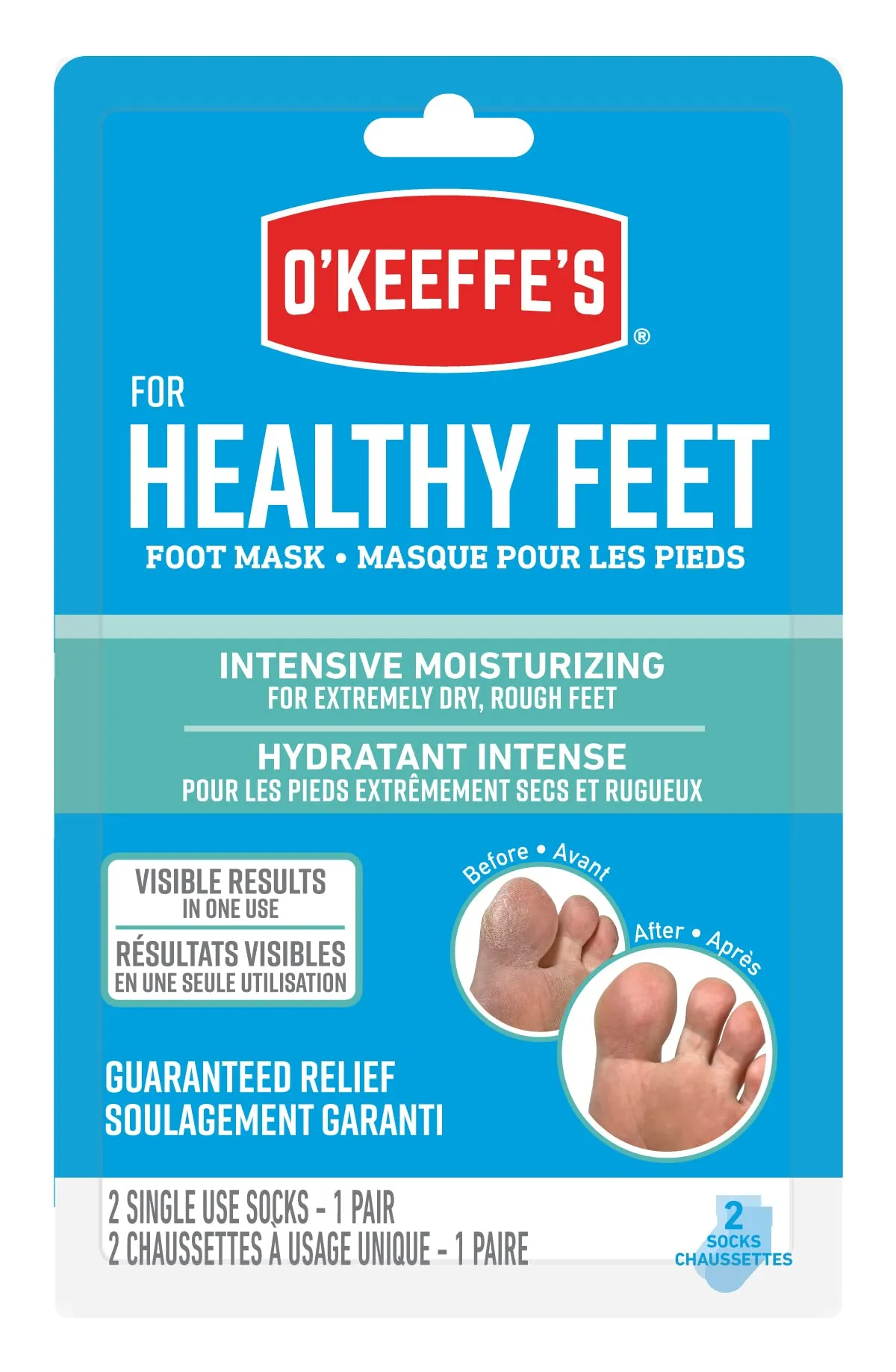 O'Keeffe's Healthy Feet Intensive Moisturizing Foot Mask, Hydrating Repair for Dry, Cracked Feet, One Pair Single-Use Socks, (Pack of 1), 107472