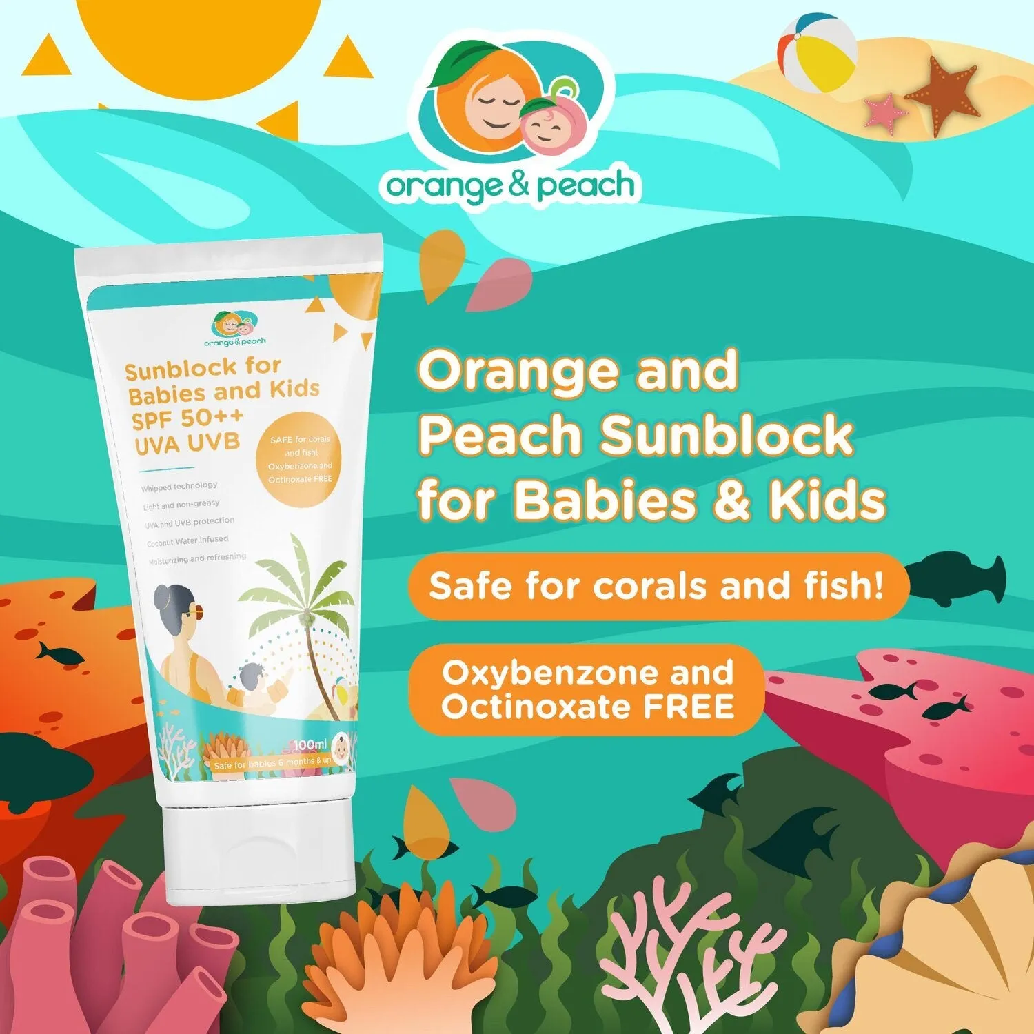 Orange & Peach Sun Block for Babies and Kids SPF 50  